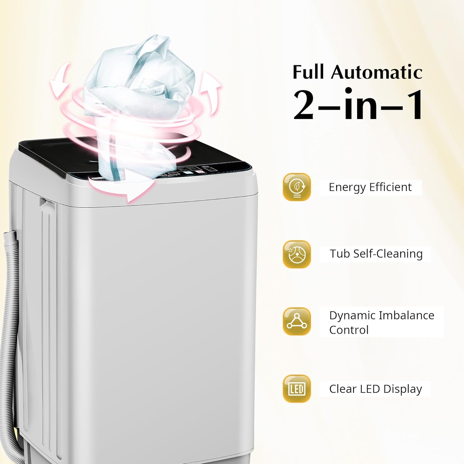Portable Washing Machine, Full Automatic Portable Washer 17.7lbs Small Washing Machine 10 Wash Programs, 24hr Timer, Drain Hose, Apartment Washer Machines for RV, Dorm, College, Home, Off-White