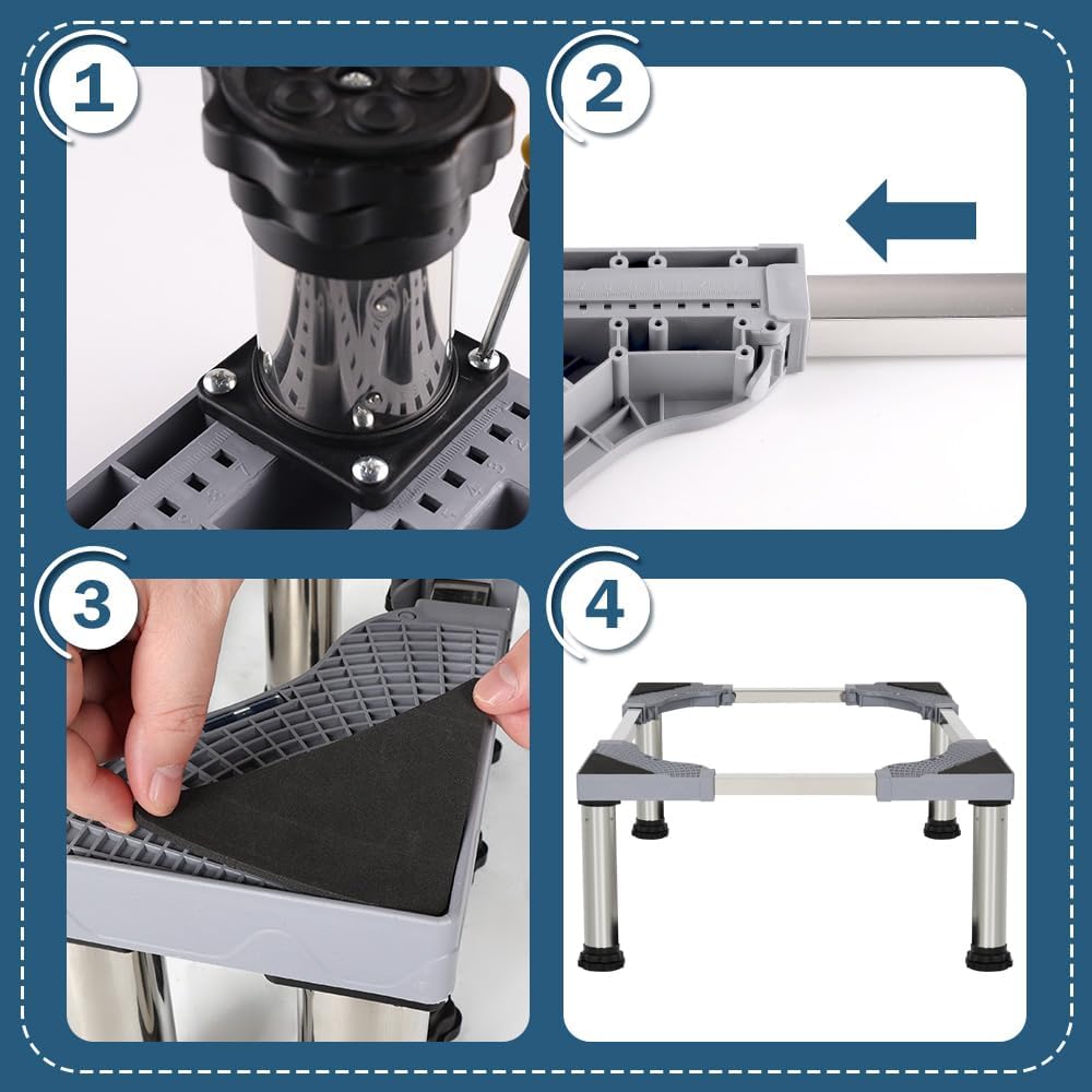 Kokorona Washing Machine Stand Mini Fridge Stand with 4 Strong Feet (11-12.2in High), Adjustable Refrigerator Base Multi-Functional Washer Dryer Pedestals, Max Load 330lbs