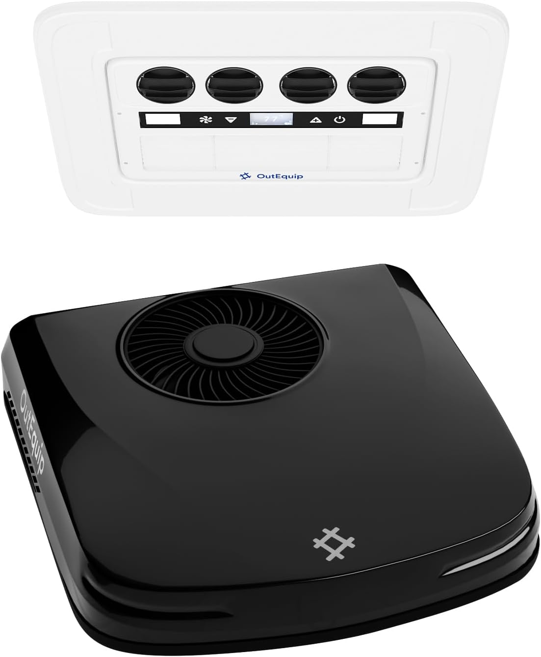 12V RV Rooftop Air Conditioner, 10,000 BTU Low Profile DC Air Conditioner – Quiet Battery Powered AC Unit for RV, Van, Camper, Truck, Trailer, Boat – Black Shell Design (No Heater)