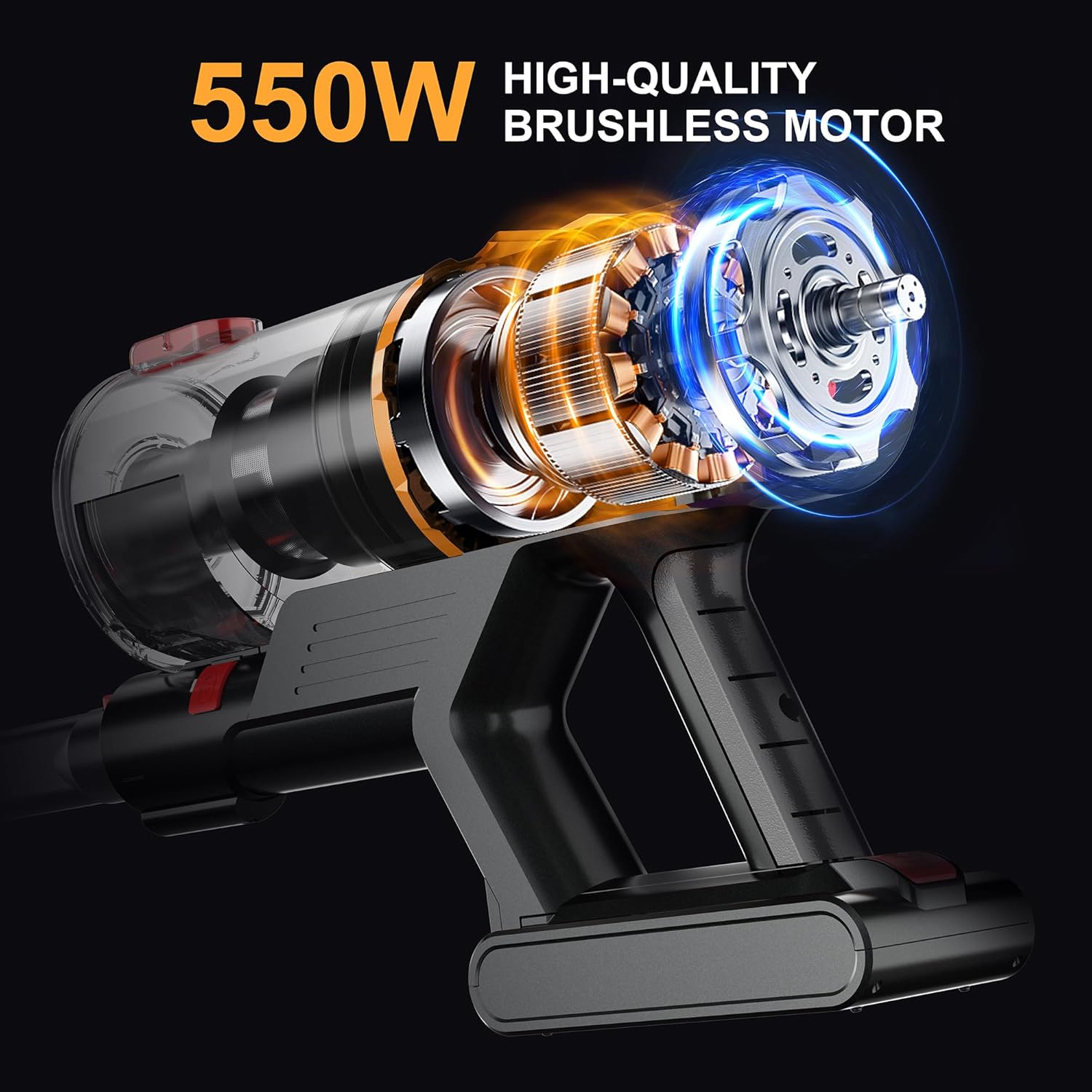 Cordless Vacuum Cleaner w/LED Display, 550W Self-Standing Cordless Stick Vacuum Cleaner for Home, Removable Battery/Lightweight/Rechargeable Pet Vacuum Cordless for Pet Hair/Hardwood Floor/Carpet