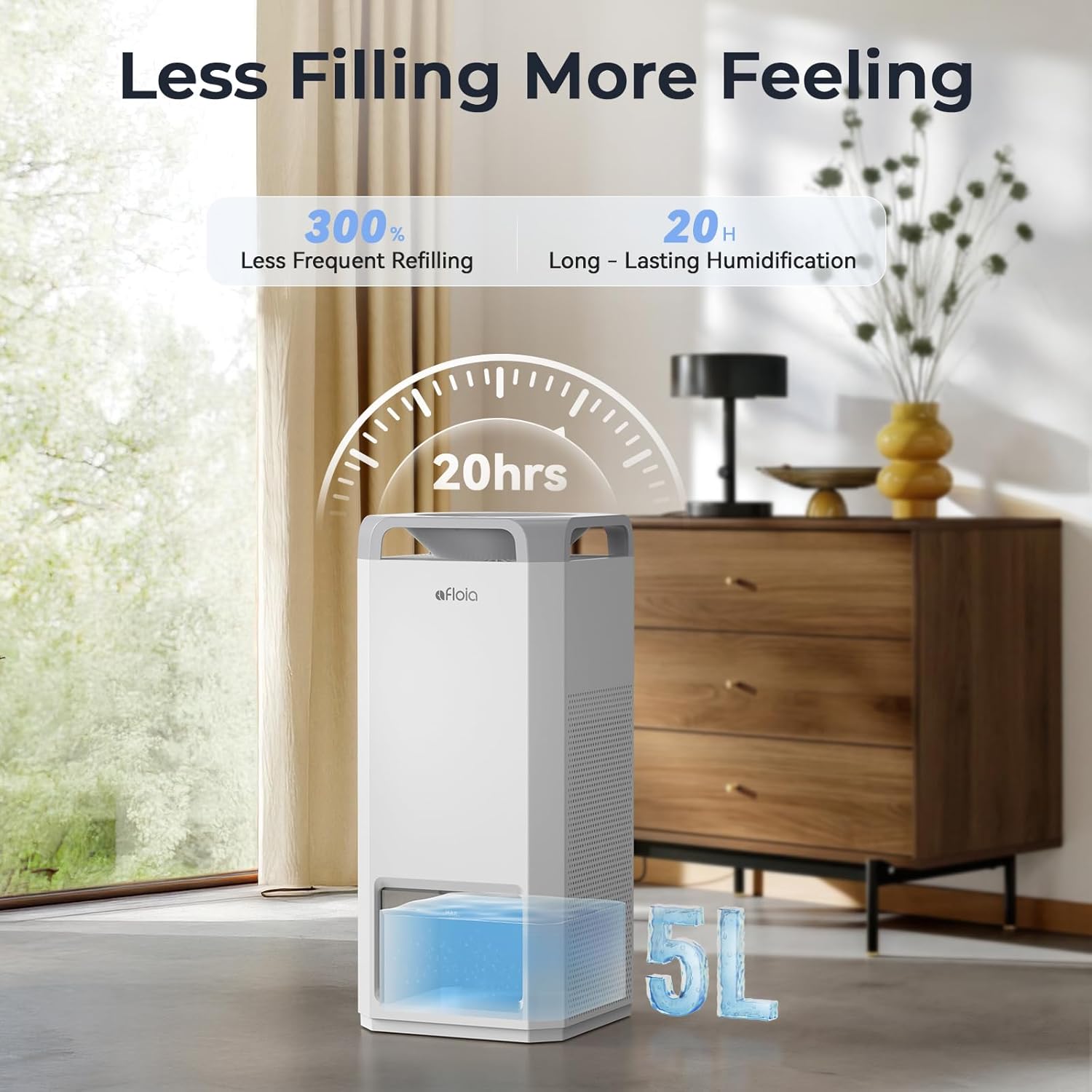 Afloia Humidifier for Bedroom Large Room - Mist Free Evaporative 2 in 1 Humidifier and Air Purifier in One Combo for Home with Top Fill 5L Tank/Humidity&Air Quality Sensor/2-24H Timer