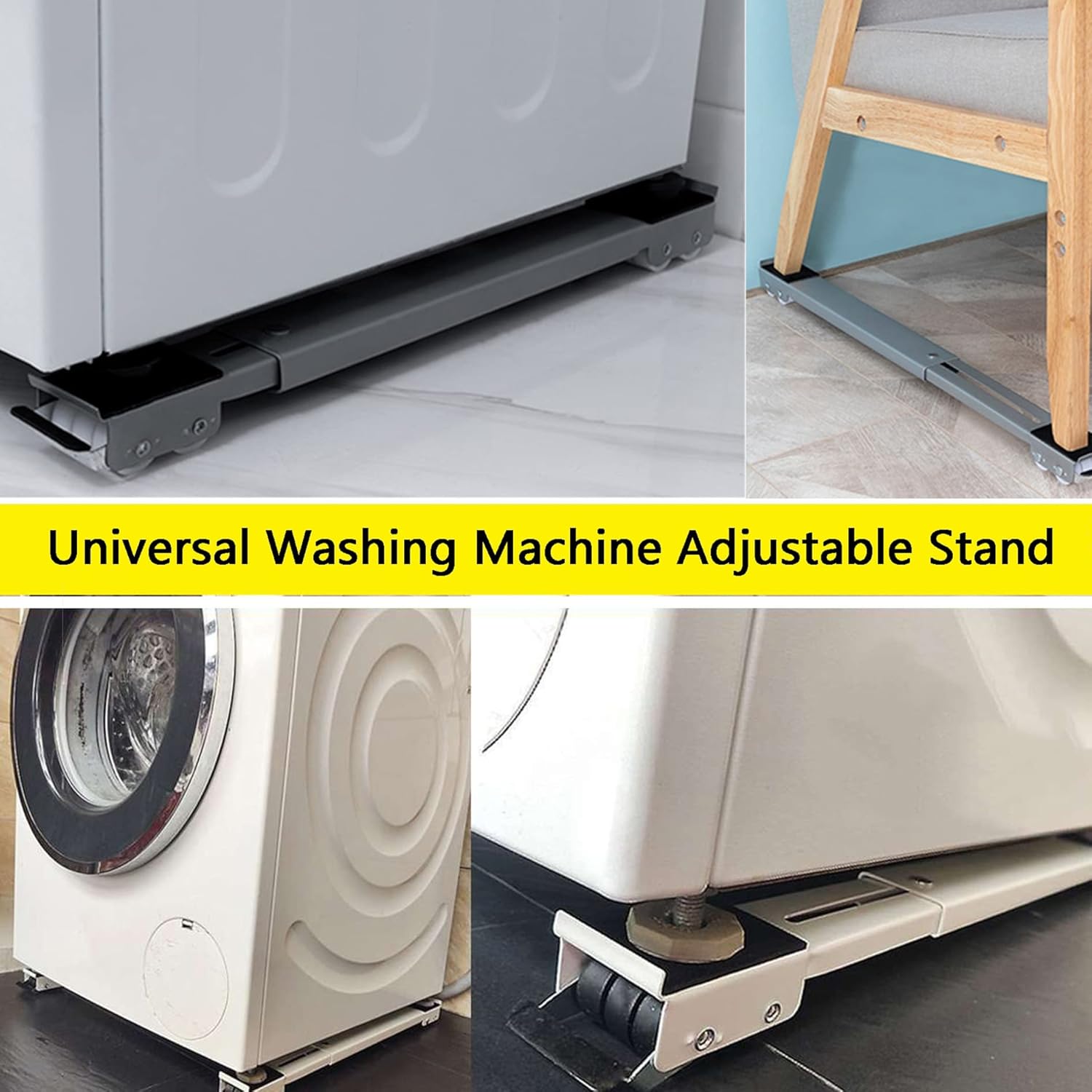 Washer Dryer Pedestal, Portable Wwashing Machine Stand, Home Appliances Mini Fridge Cart, Movable Adjustable Base, Roller Telescopic Furniture Dolly, with Locking, Capacity 660 Lbs ( Color : Silver )