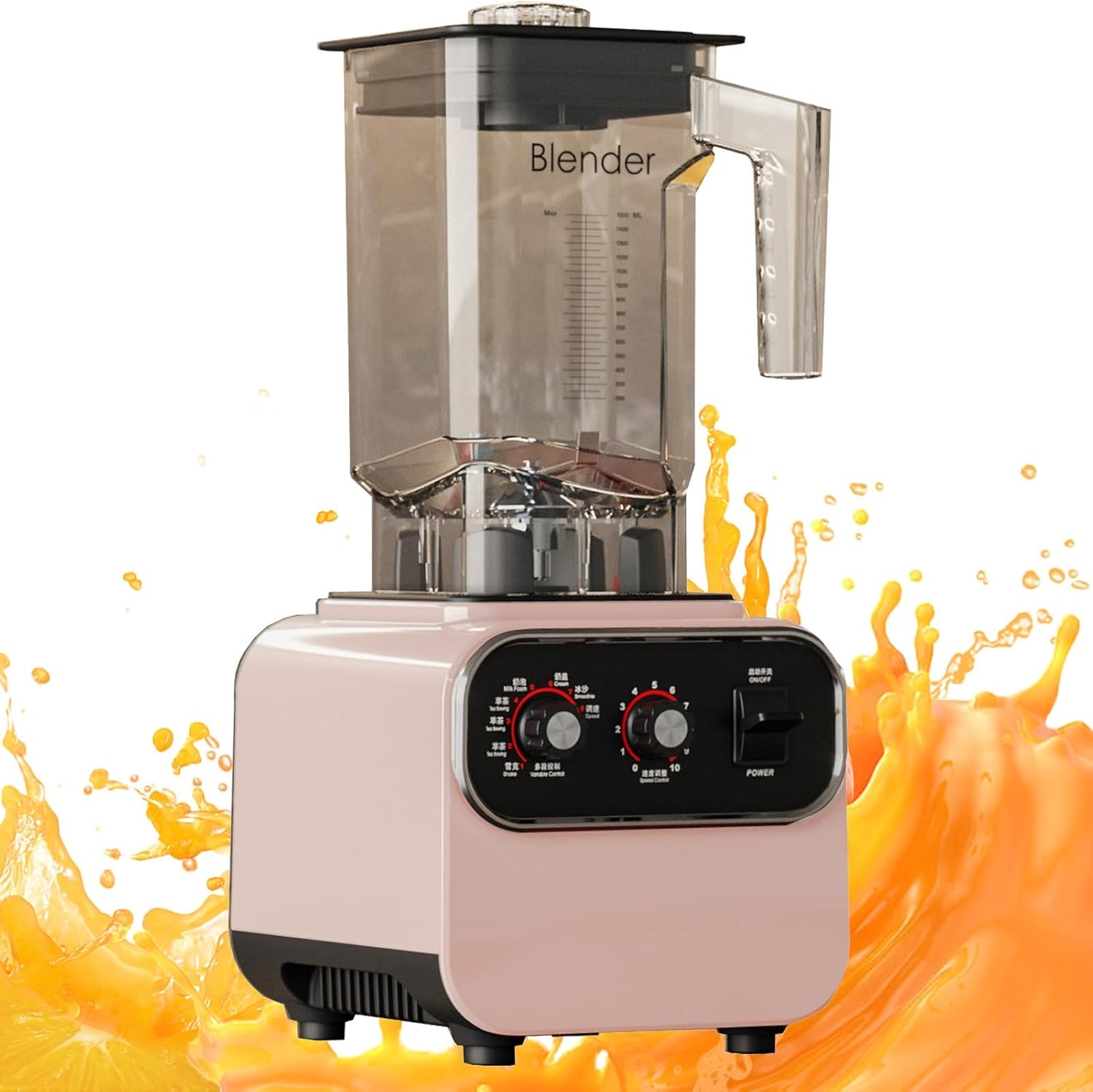 Ice Smoothies Fruit Food Processor Powerful 1600W Blender Heavy Juicer 10 Speed Mixer Professional Commercial Grade Blenders (Color : Pink, Size : 220V)