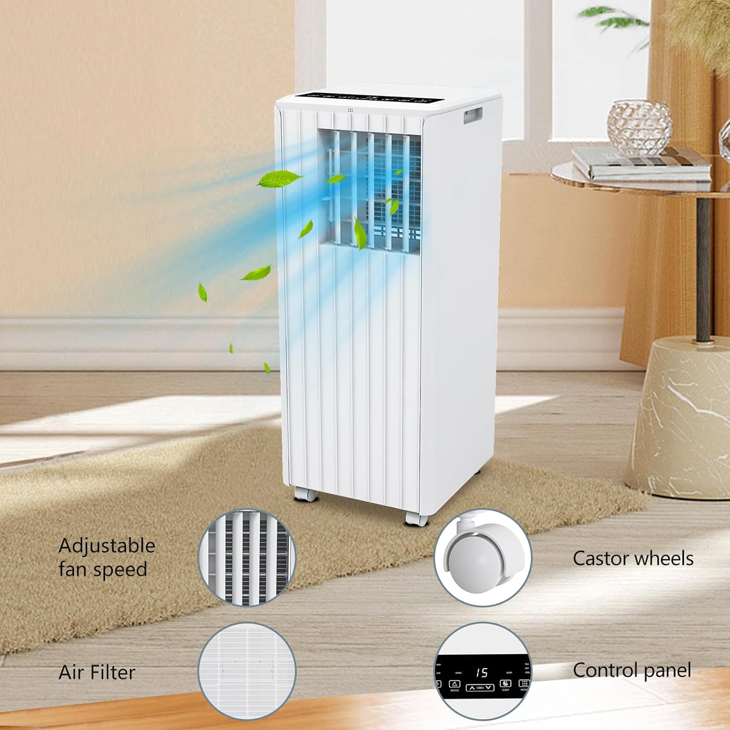 3-in-1 Portable Air Conditioner with Built-in Dehumidifier Function, Fan Mode, Remote Control, 8,000BTU, Cool to 350 Sq.Ft, for Home