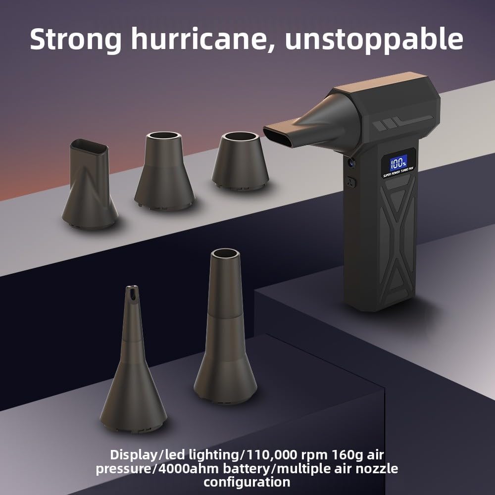 Portable Handheld Vacuum Cleaner, 110,000 RPM, 4 Speed Settings, LED Display, 4000mah Battery, 5 air nozzles, Used for car, Computer, Keyboard Cleaning