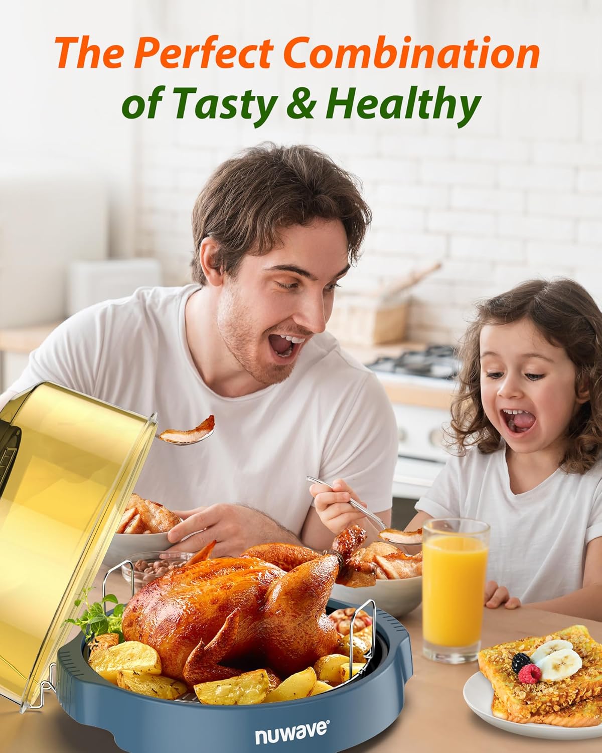 Nuwave Oven Pro Plus Air Fryer, Infra-Red Countertop, 2025 Advanced Convection, No Defrosting or Preheating, Cook Fresh or Frozen, Durable Power Dome, 100 Presets & 50 Memory, PFAS Free, Cozy Blue