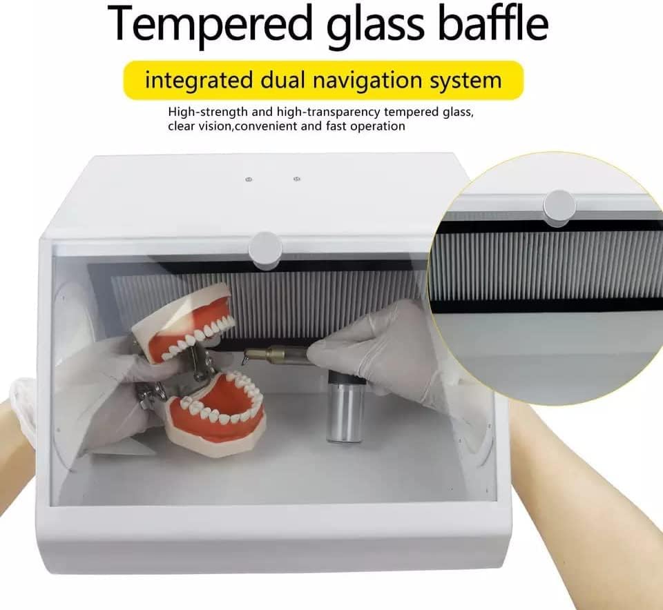 Dental Lab Tempered Glass Baffle High Strength LED Vacuum Dust Collector Vacuum Extractor Box with 2 Filters