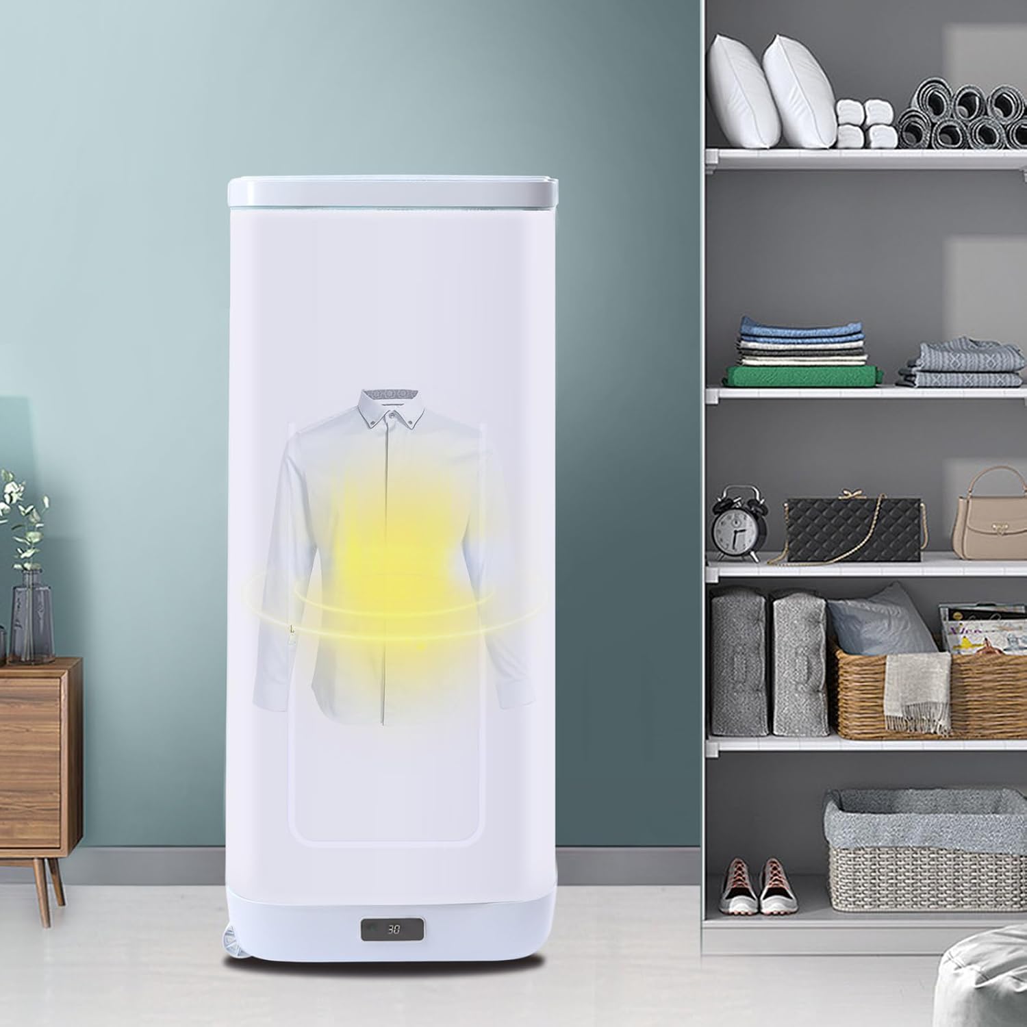 Portable Clothes Dryer, 110V 850W Electric Mini Quick Drying Clothes Machine, Folding Wardrobe Dryer with One Shelf for Apartment, RV, or Other Compact Space, 21 * 14 * 50 Inch