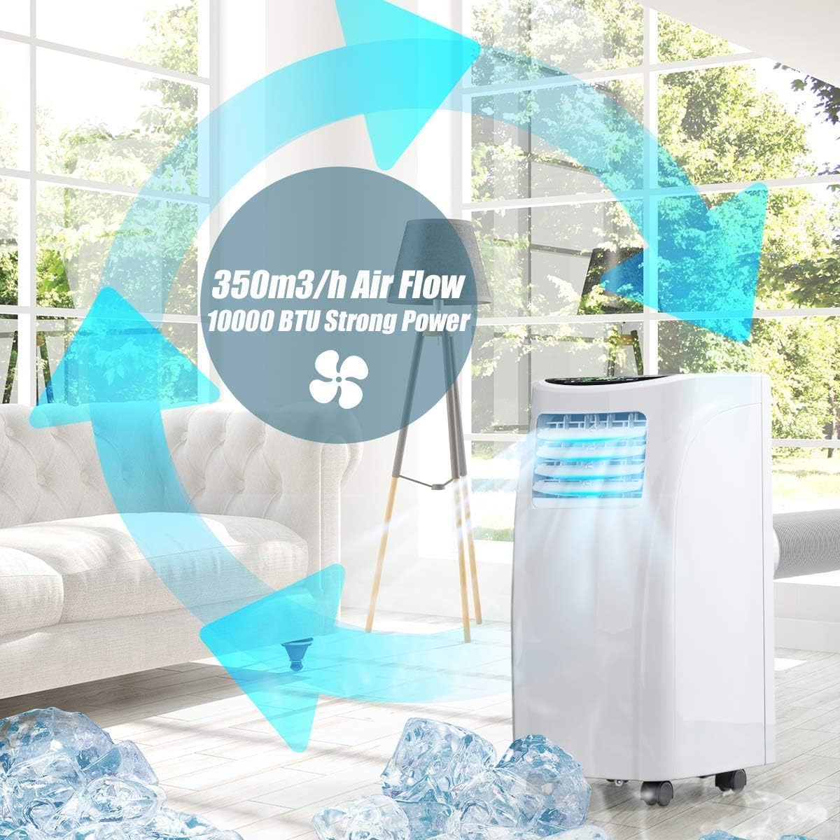 GOFLAME Portable Air Conditioner, 8000 BTU Conditioner Unit with Remote Control Dehumidifier Function, 4 Caster Wheel, Sleep Mode and 2 Fan Speed, Quiet AC window for rooms White