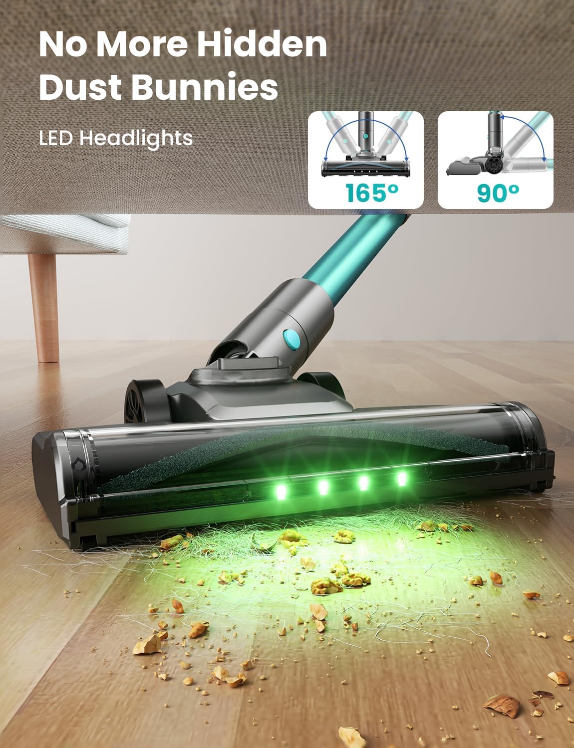 Dzaki Cordless Vacuum Cleaner, Stick Vacuum with Smart LED Display, 50KPA 55Mins Vacuum Cleaners for Home, Powerful Suction, Anti-Tangled Lightweight Rechargeable Vac for Pet Hair, Carpet