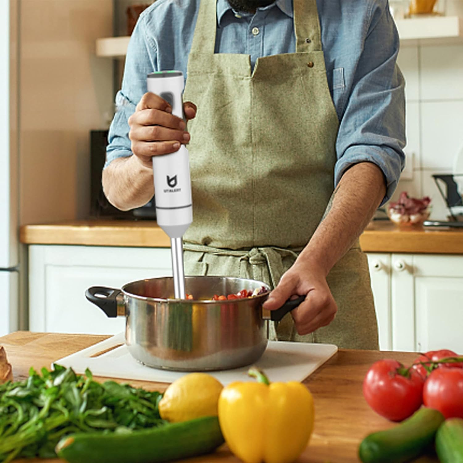 Cordless Hand Blender, UTALENT Variable Speed Immersion Blender handheld Rechargeable, with USB-C Charging Cable, Egg Whisk, for Smoothies, Milkshakes, Hummus and Soups – White