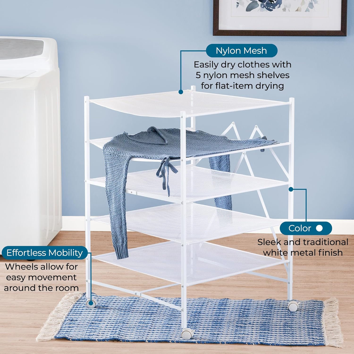 Honey-Can-Do 5-Tier Mesh Laundry Drying Rack – Soft Nylon for Sweaters, Delicates & Fine Washables – Foldable and Easy to Store