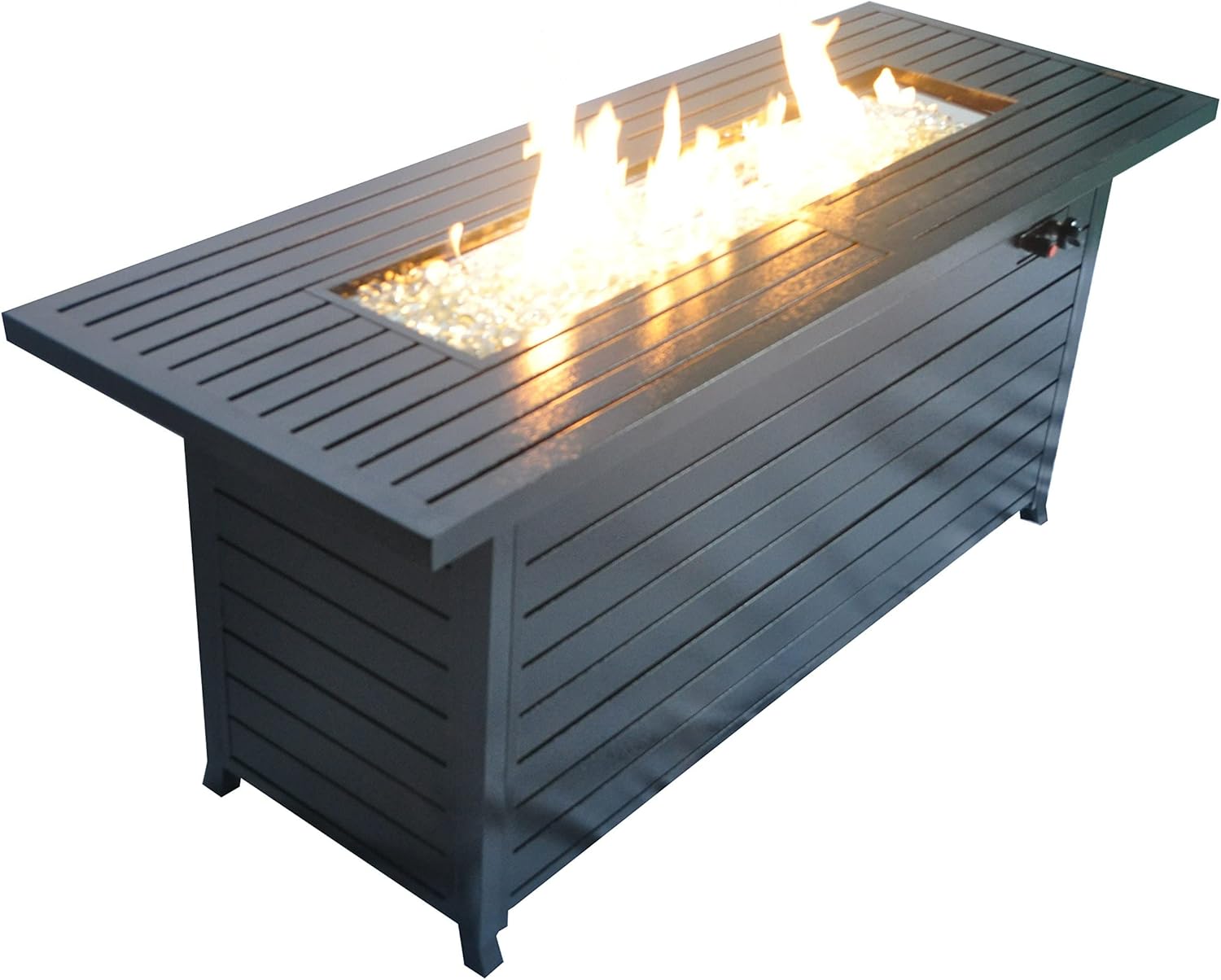 57in Hammered Black Outdoor Gas Propane Fire Pit Table – 50,000 Btu Fireplace Dining Table with Lid, Fire Glass, Etl Certified for Backyard, Deck, Patio (1 Doors)