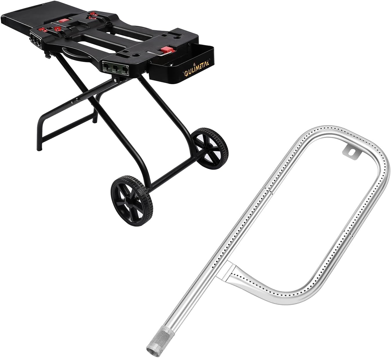 QuliMetal Grill Cart and 304 Stainless Steel 60040 Grill Burner Tube for Weber Q1000, Q1200, Q100, Q120 Gas Grills