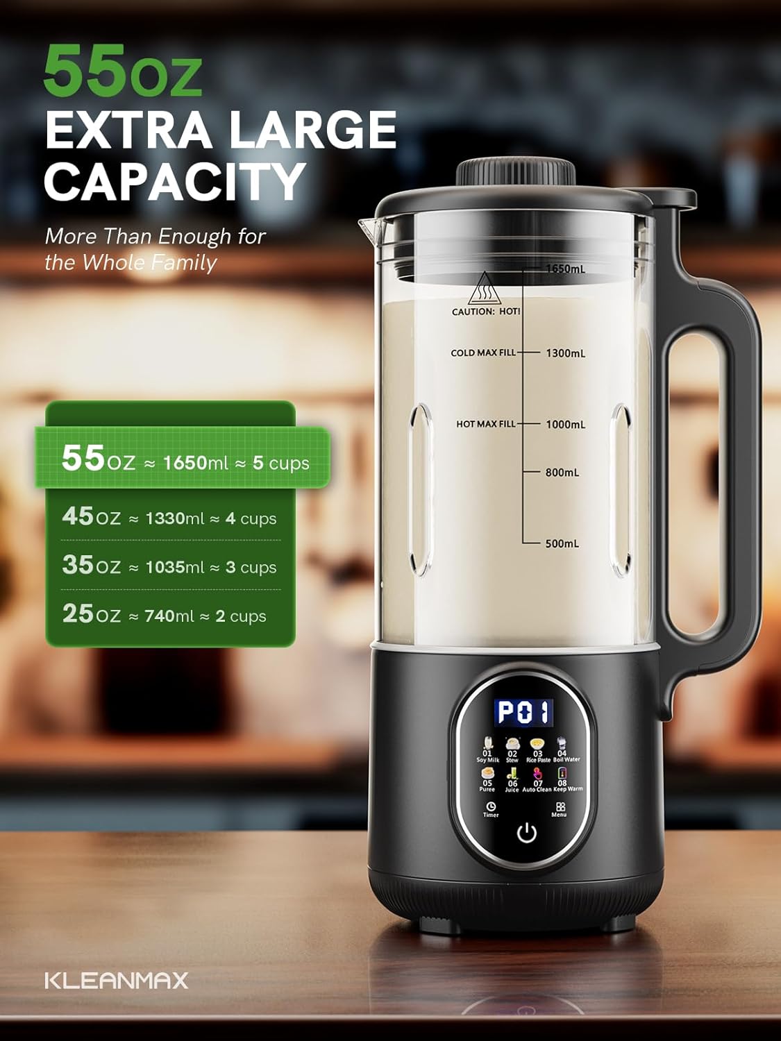 Upgraded 55oz Nut Milk Maker Machine & Blender, 10-in-1 Homemade Soy Milk Maker with 20 Blades, Plant-Based Almond Oat Milk Maker with Auto Clean, Delay Start, Boil Water, Keep Warm, 5-6 Cups, Black