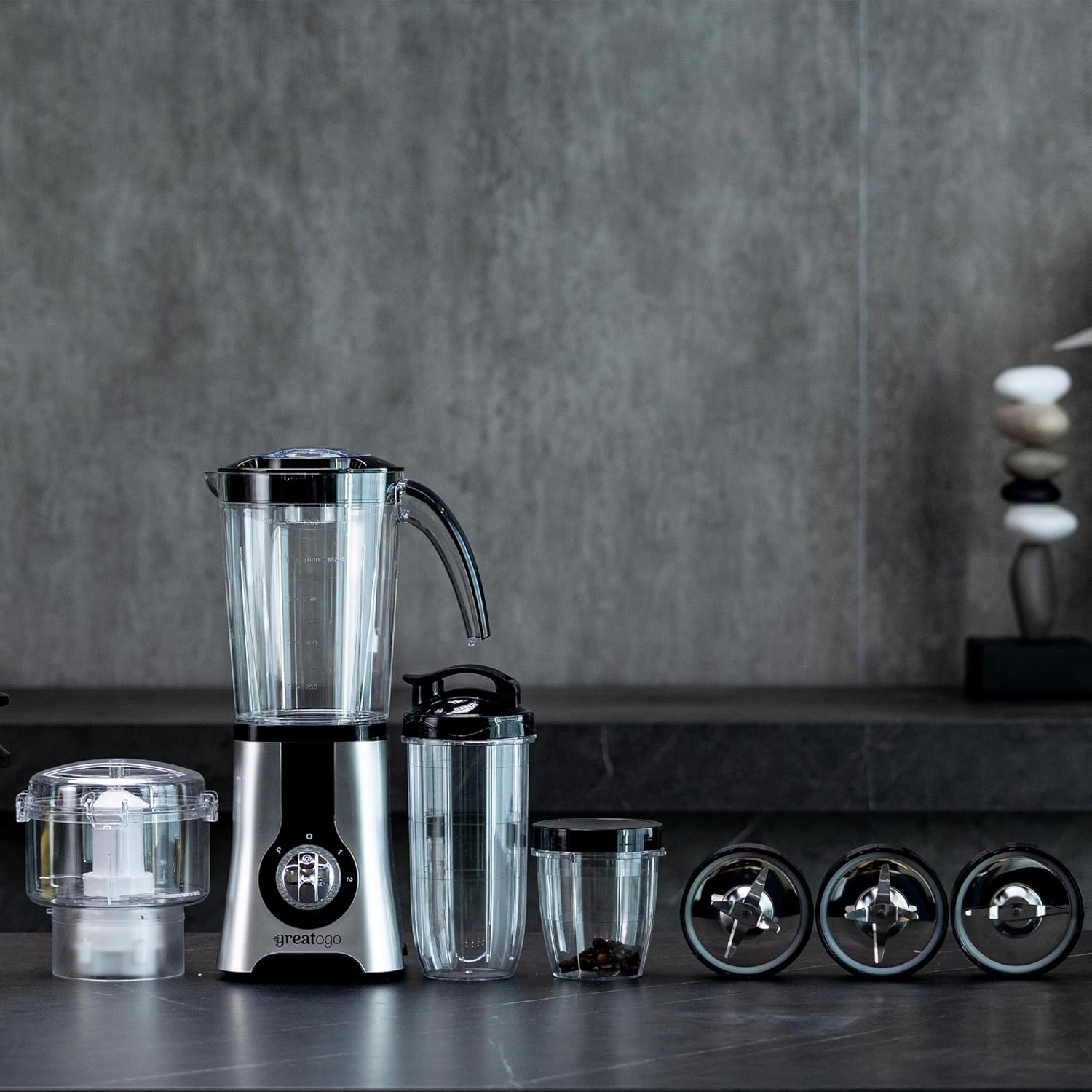 Countertop Blenders For Shakes And Smoothies, 3-In-1 Smoothie Maker & Food Processor, Multi-Function Blender Grinder Chopper Combo For Kitchen, Includes 4 Cups And Portable Lid