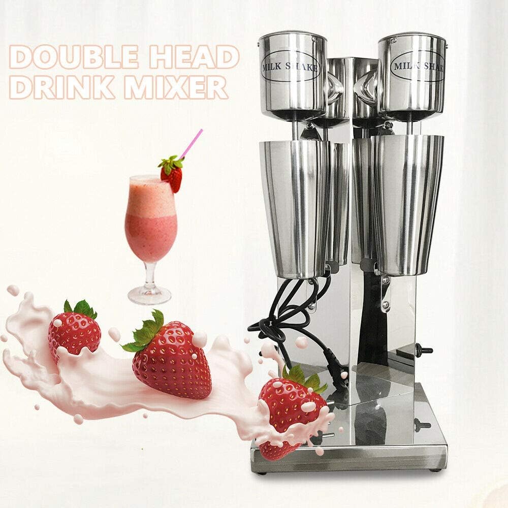 Commercial Electric Milkshake Maker, Stainless Steel Milk Shake Machine Cocktail Tea Drink Mixer Smoothie Malt Blender 18000RMP (Double Head)
