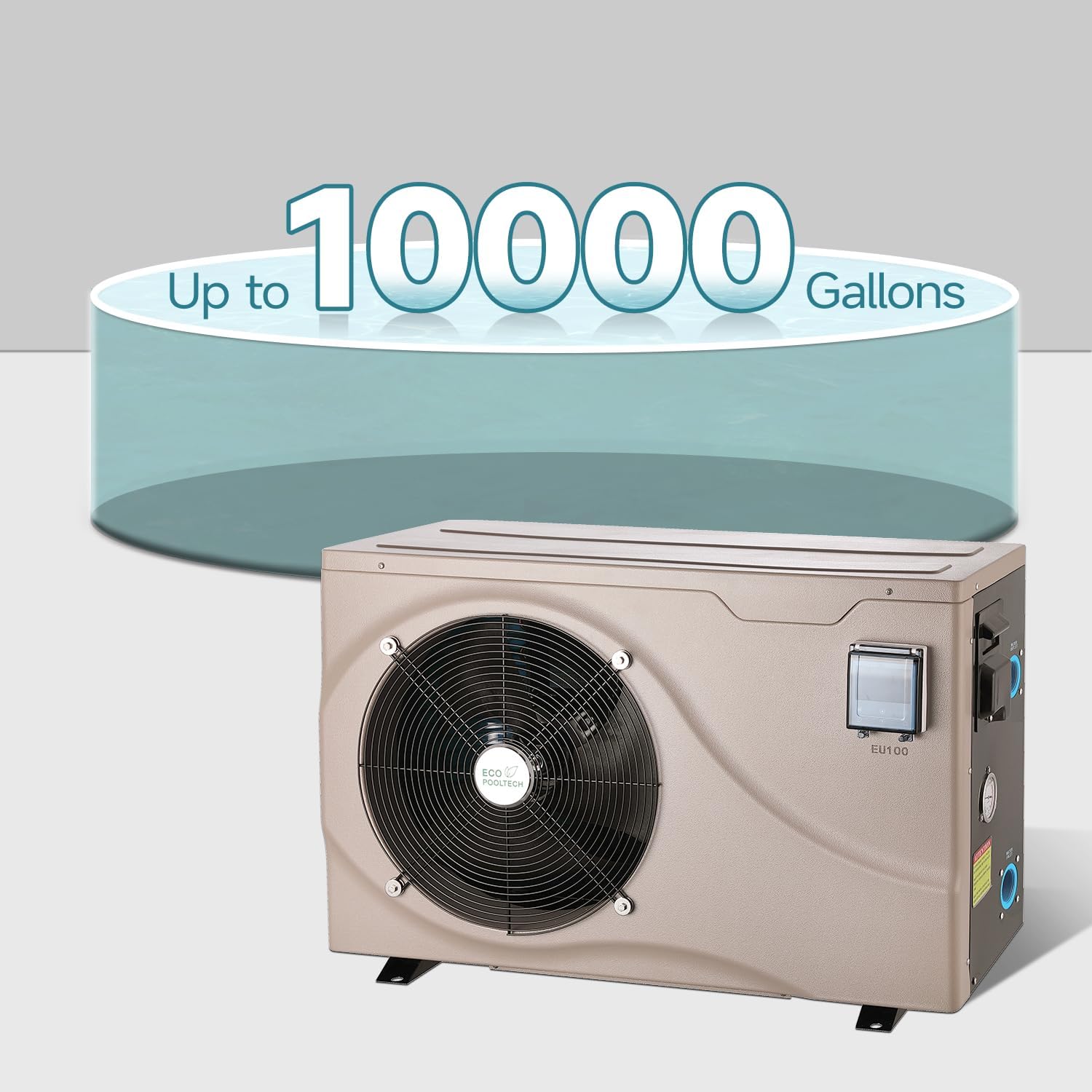 10000gallons Inverter Pool Heaters for Above Ground and Inground Pools, Max 38864BTU Electric Swimming Pool Heat Pumps for 8/15/20 ft Pool, 208V~230V/60Hz, Heating and Cooling Pool Heater