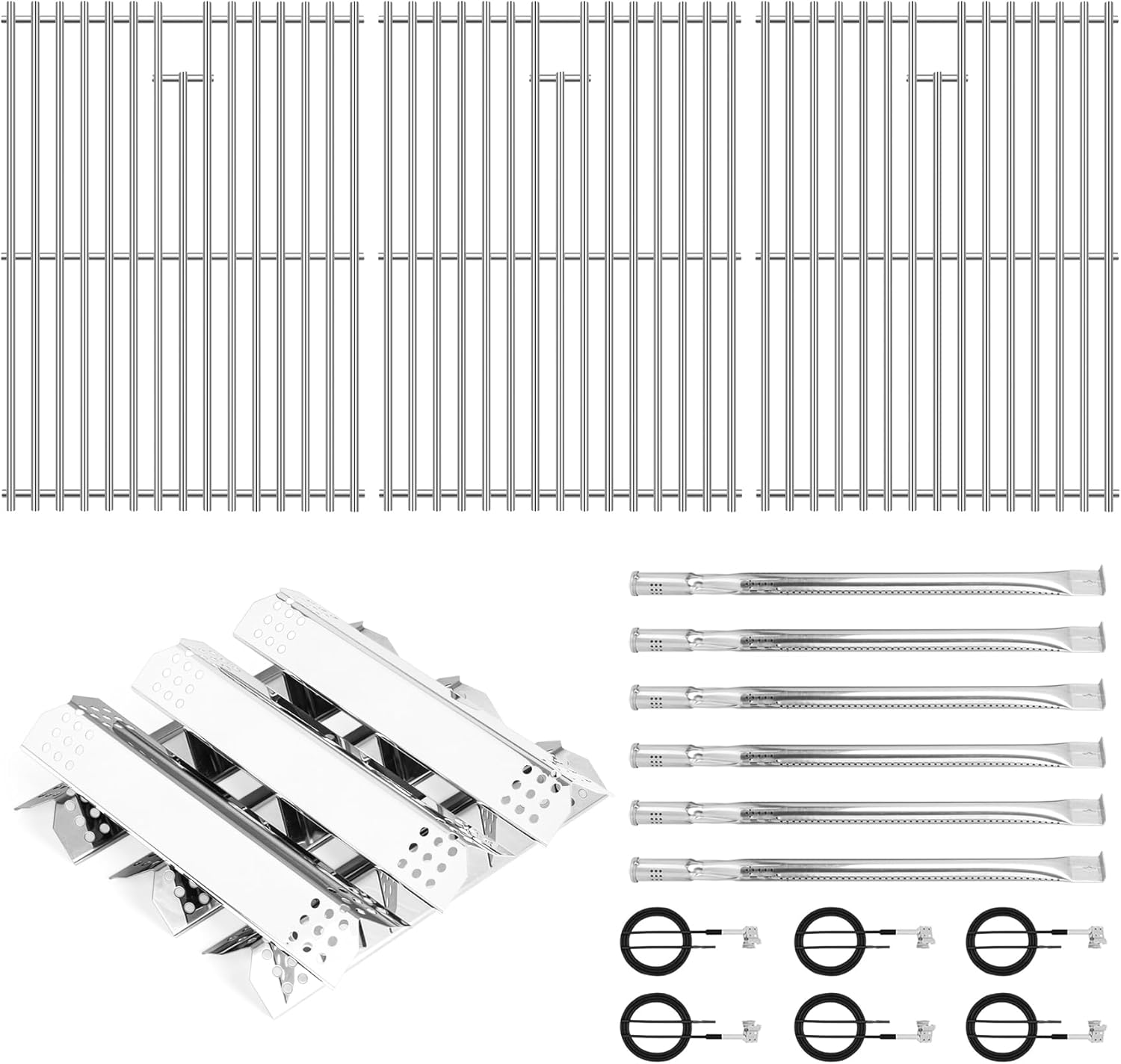 Stainless Steel Cooking Grate,Heat Shield and Burner Kit for Nexgrill Replacement Parts 6 Burner 720-0896 720-0896B 720-0896C 720-0896E 720-0896X,for Nexgrill Deluxe & Evolution 6 Burner Gas Grills