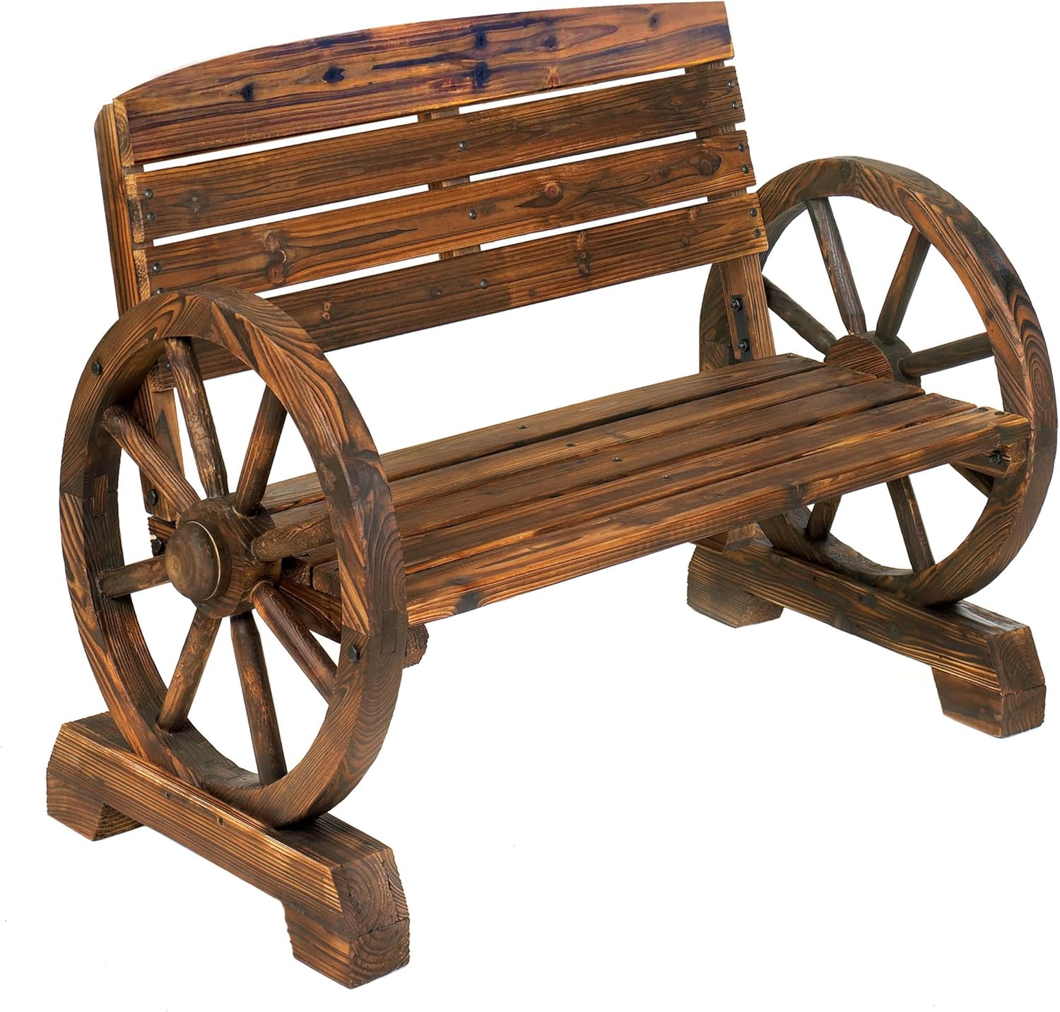 Zingz & Thingz Rustic American Old West Outdoor Home & Garden Wooden Wagon Wheel Bench, 42.25x21x31, Brown