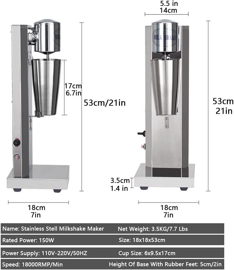 Milkshake Drink Mixer Shake Machine Electric Milkshake Maker Stainless Steel Speed Adjustable Commercial Ice Cream Smoothie Blender with 800ML Cup