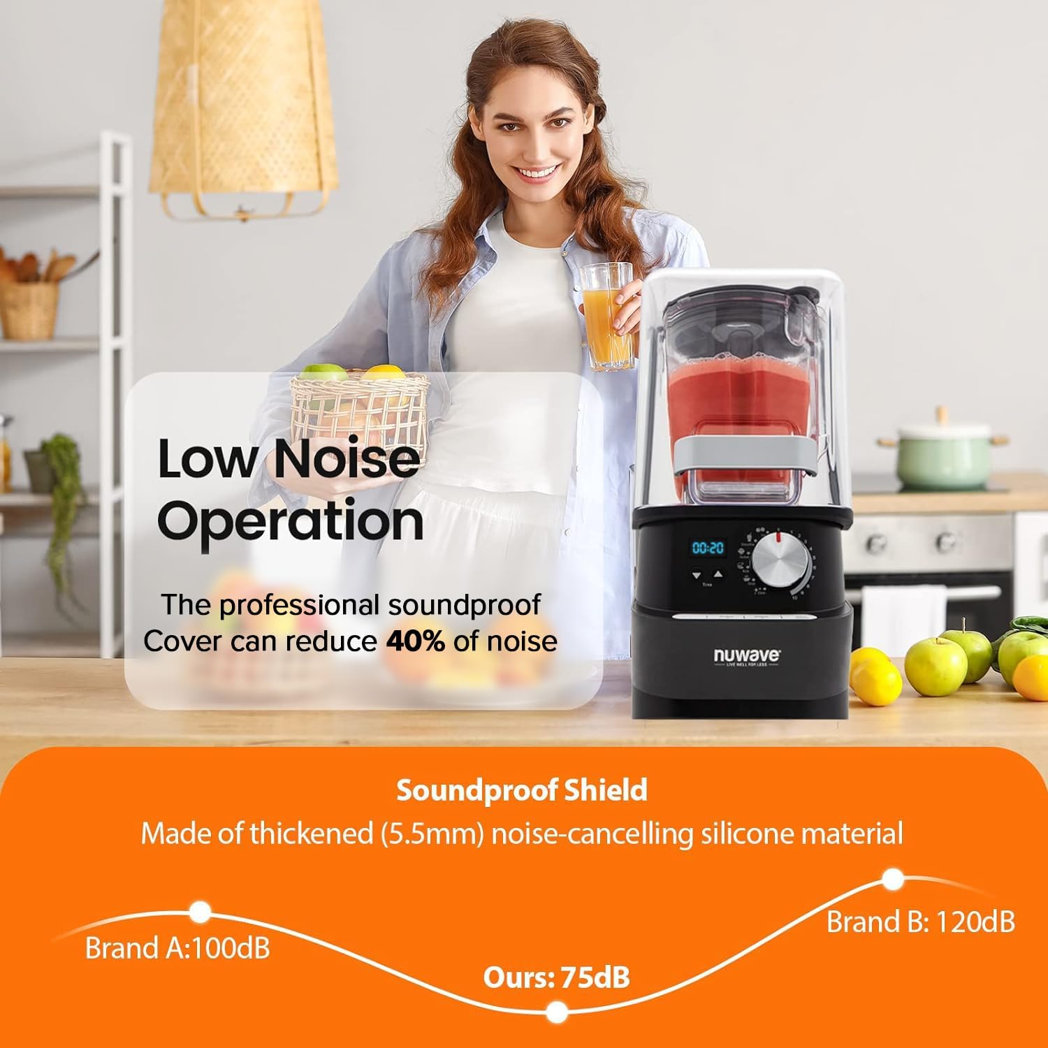 Nuwave Infinity Noise Reduction Blender, Sealed Sound Enclosure, Professional Grade, Digital Controls, 56oz Tritan Jar, Laser-Cut Stainless-Steel -Blades & Heavy-Duty Metal Gears