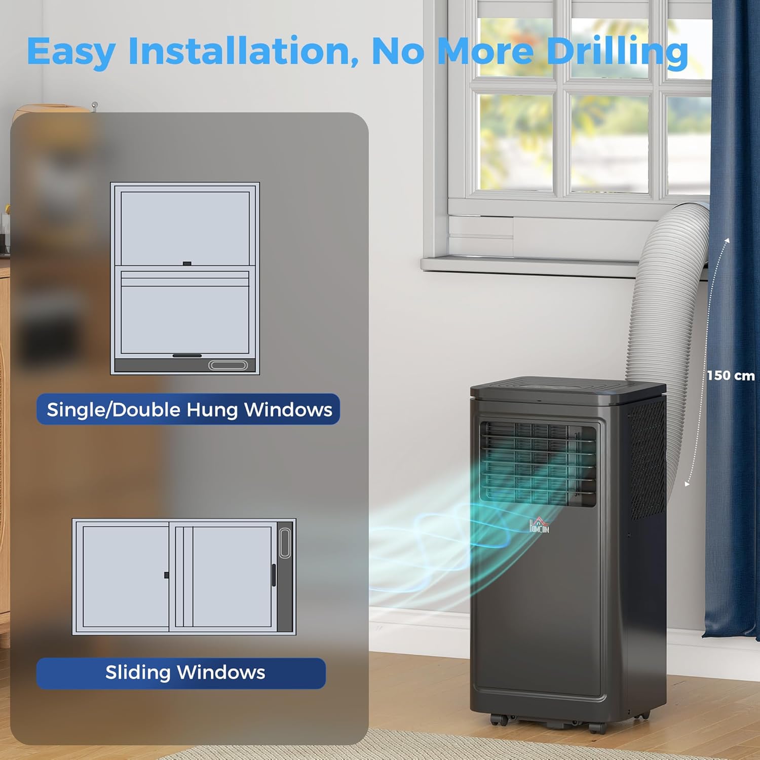 HOMCOM 8000 BTU Portable Air Conditioner, for Rooms Up to 344 Sq. Ft., 3-in-1 Portable AC Unit with Dehumidifier, Cooling Fan, Sleep, 24H Timer On/off, Remote, Window Installation Kits, Black