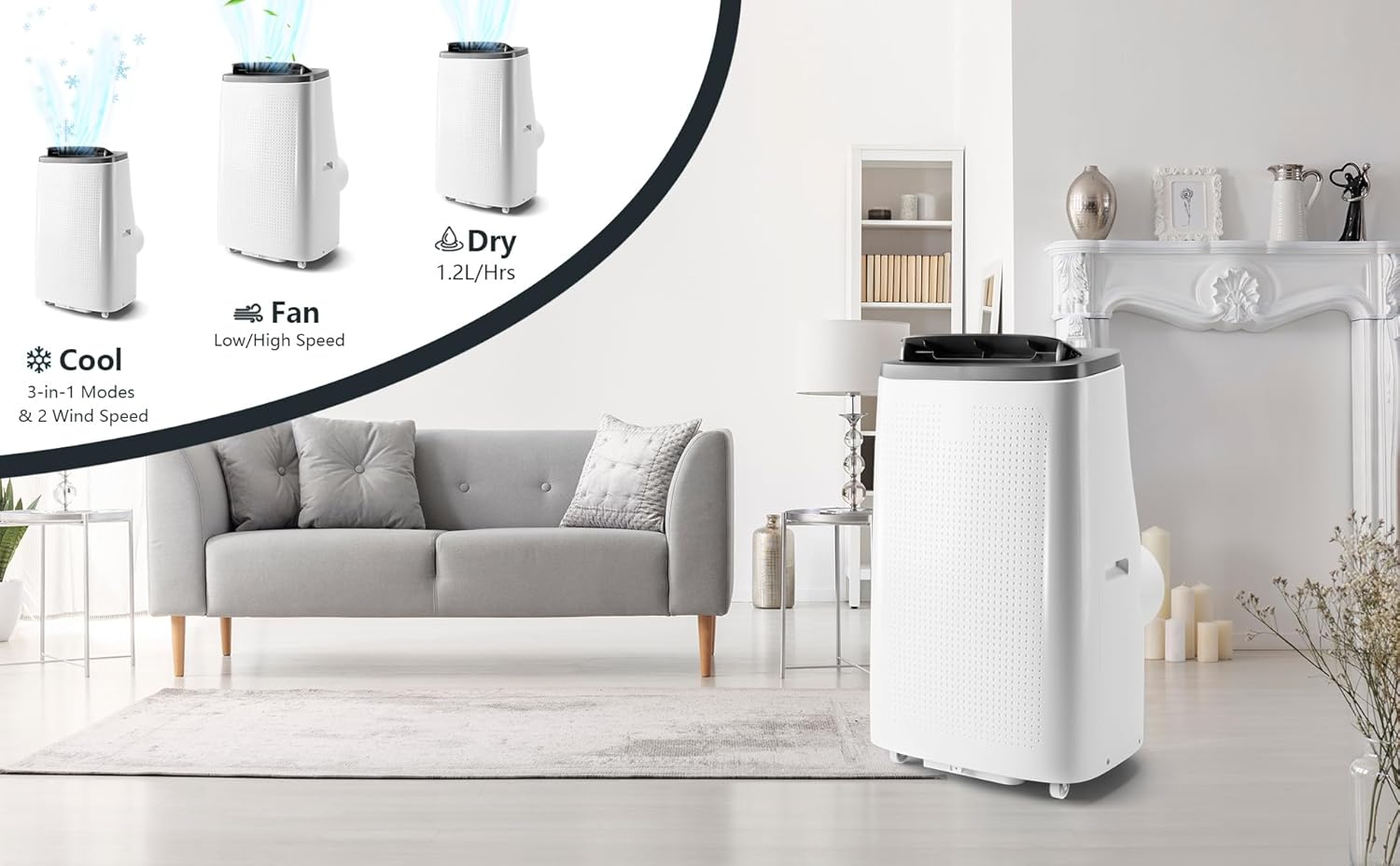 14000 BTU Portable Air Conditioner, 700 Sq Ft Coverage, 3-In-1 Cooling, Fan, Dehumidifier, 50 DB Quiet, Remote & 24-Hour Timer, for Bedroom, Office, Living Room