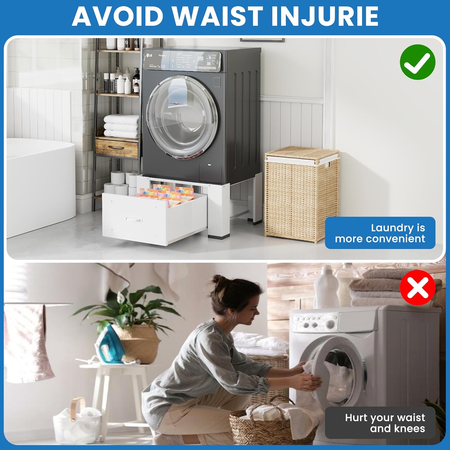 2 Pack Laundry Pedestal With Drawers, 25.2