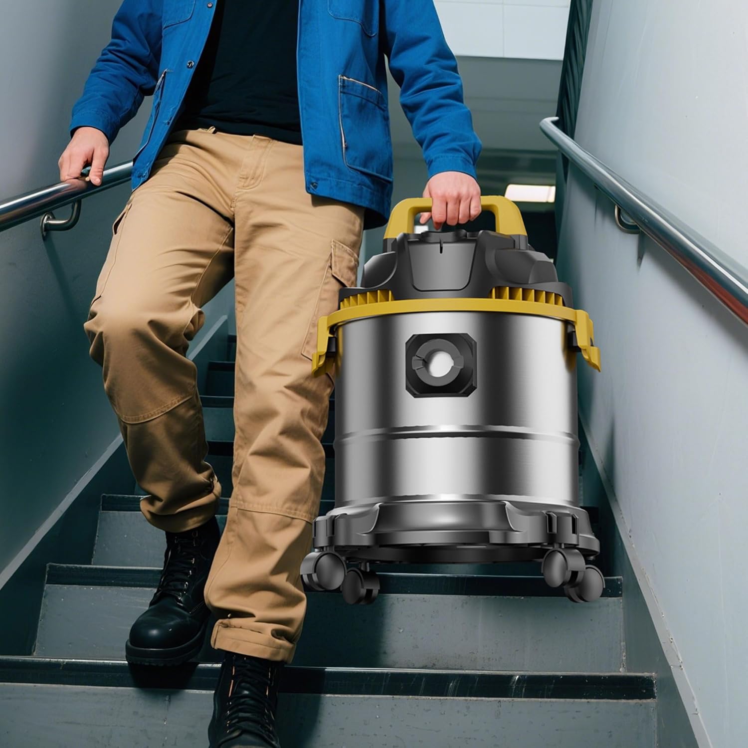 5.5-Gallon Premium Stainless Steel Wet/Dry VacuumCleaner, 12-Foot Power Cord, 20KPa Powerful Suction withblower Function, Ideal for pet Hair, garages, Cars, andhome workshops.