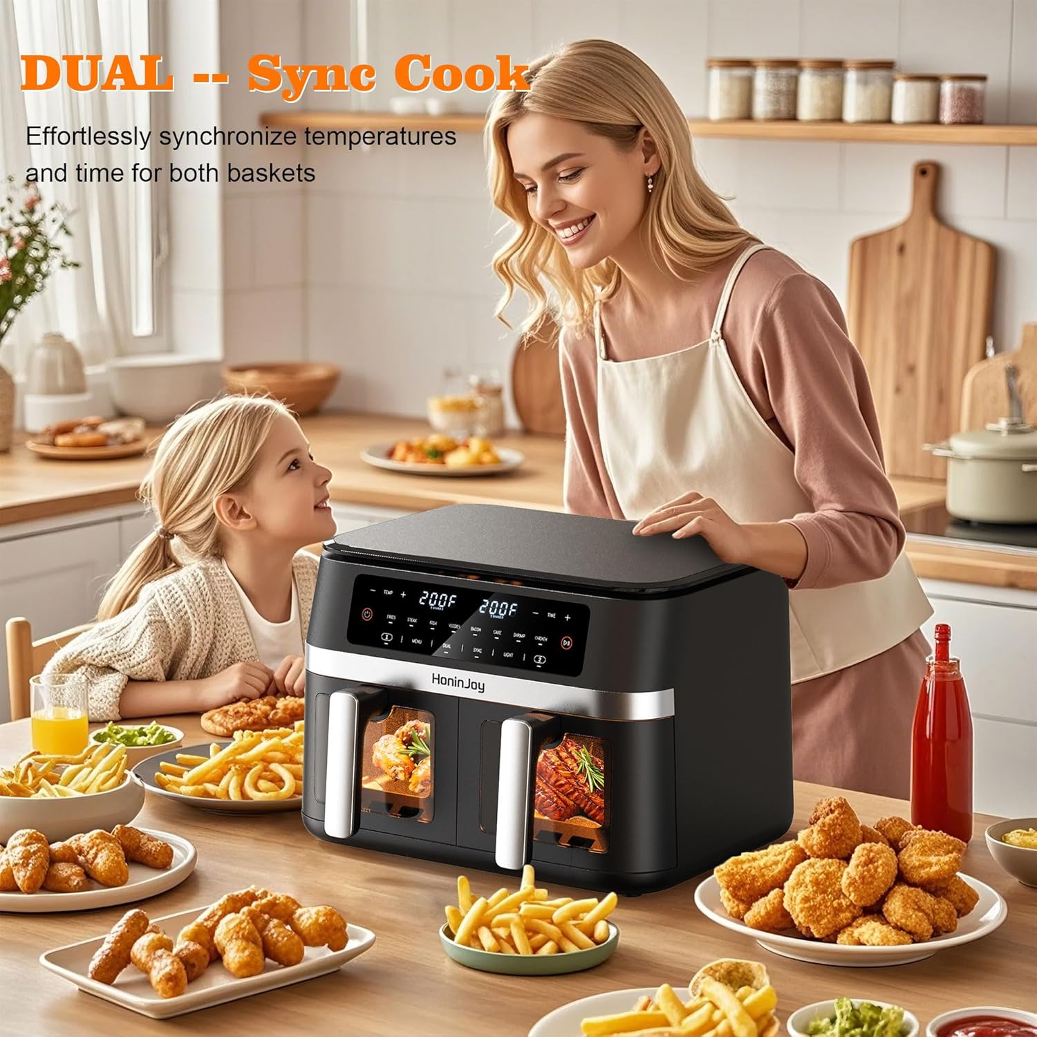 12QT Large Dual Basket Air Fryer with Viewing Window and 50pcs Paper Liners, 10-in-1 Digital Touchscreen Double Zone Air Fryers, SyncCook to Bake,Roast,Reheat,Broil, Nonstick Dishwasher Safe
