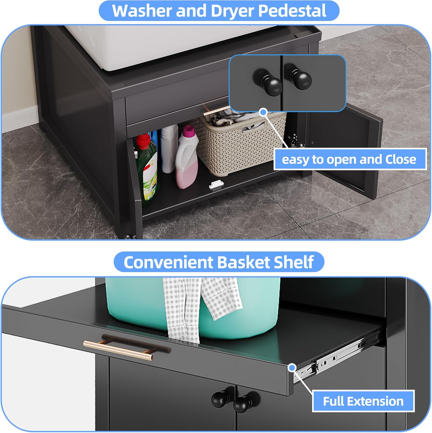 Laundry Pedestal for Washer and Dryer, Heavy Duty Metal Washer Dryer Pedestal Stand With Basket Shelf, 29