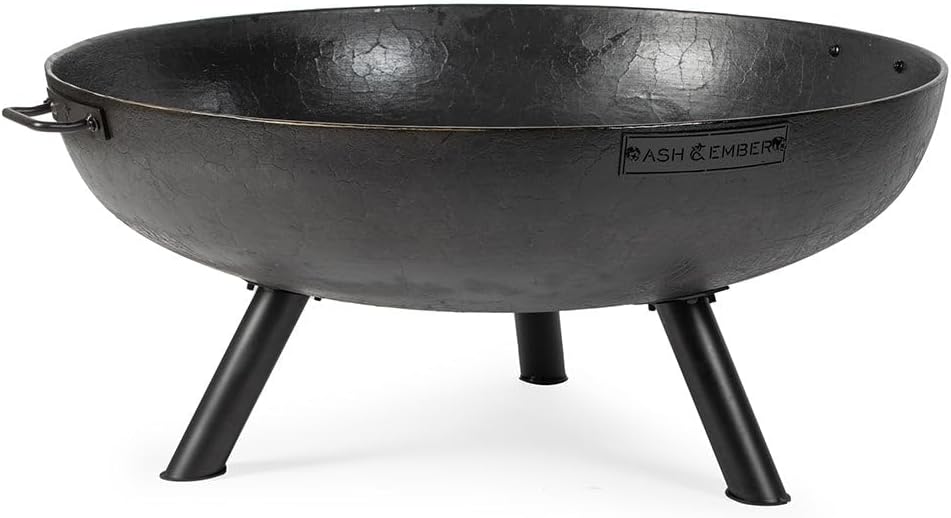 Ash & Ember Ellipse Fire Pit, Heavy-Duty Cast Iron with High-Temp Black Paint, Elevated Stable Design, Integrated Drainage Hole, Outdoor Round Fire Bowl for Woodburning (42