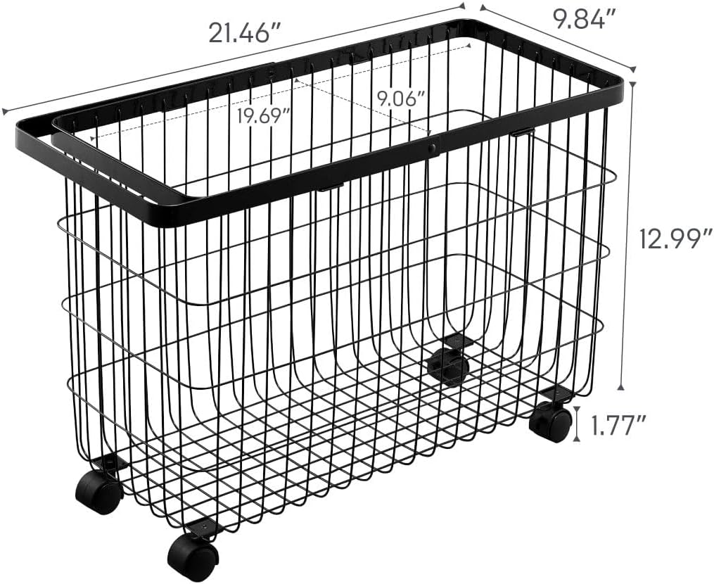 Yamazaki Home Tower Small Rolling Laundry Basket Metal Hamper Cart With Wheels And Handle, 14.8