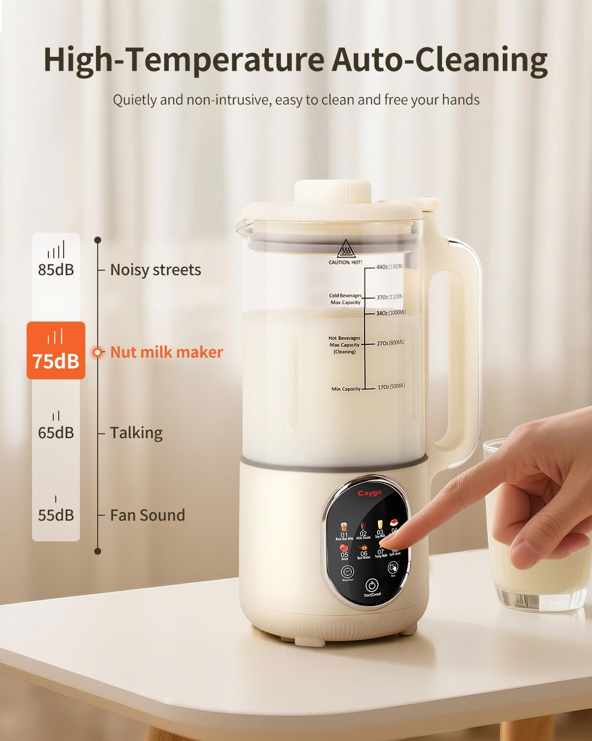 44oz Homemade Nut Milk Maker Machine Soy Milk Maker Homemade Almond, Oat, Juice, Coconut for Plant-Based Drinks with Self Clean, Boil Water, Delay Start, Keep Warm, 12-Hour Smart Timer