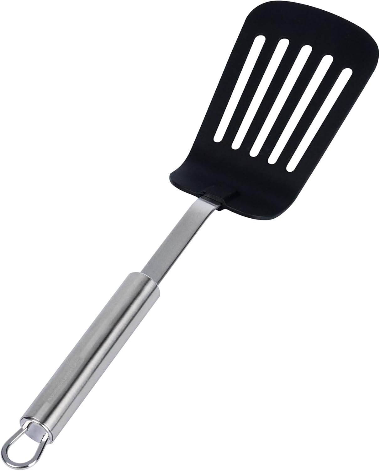Restaurantware-German Standard 12.4 Inch Kitchen Spatulas, 36 Heat-Tolerant Fish Turners - Slotted Blade, Dishwashable, Black Nylon Spatulas With Stainless Steel Handle, For Flipping Eggs, Fish Fillet
