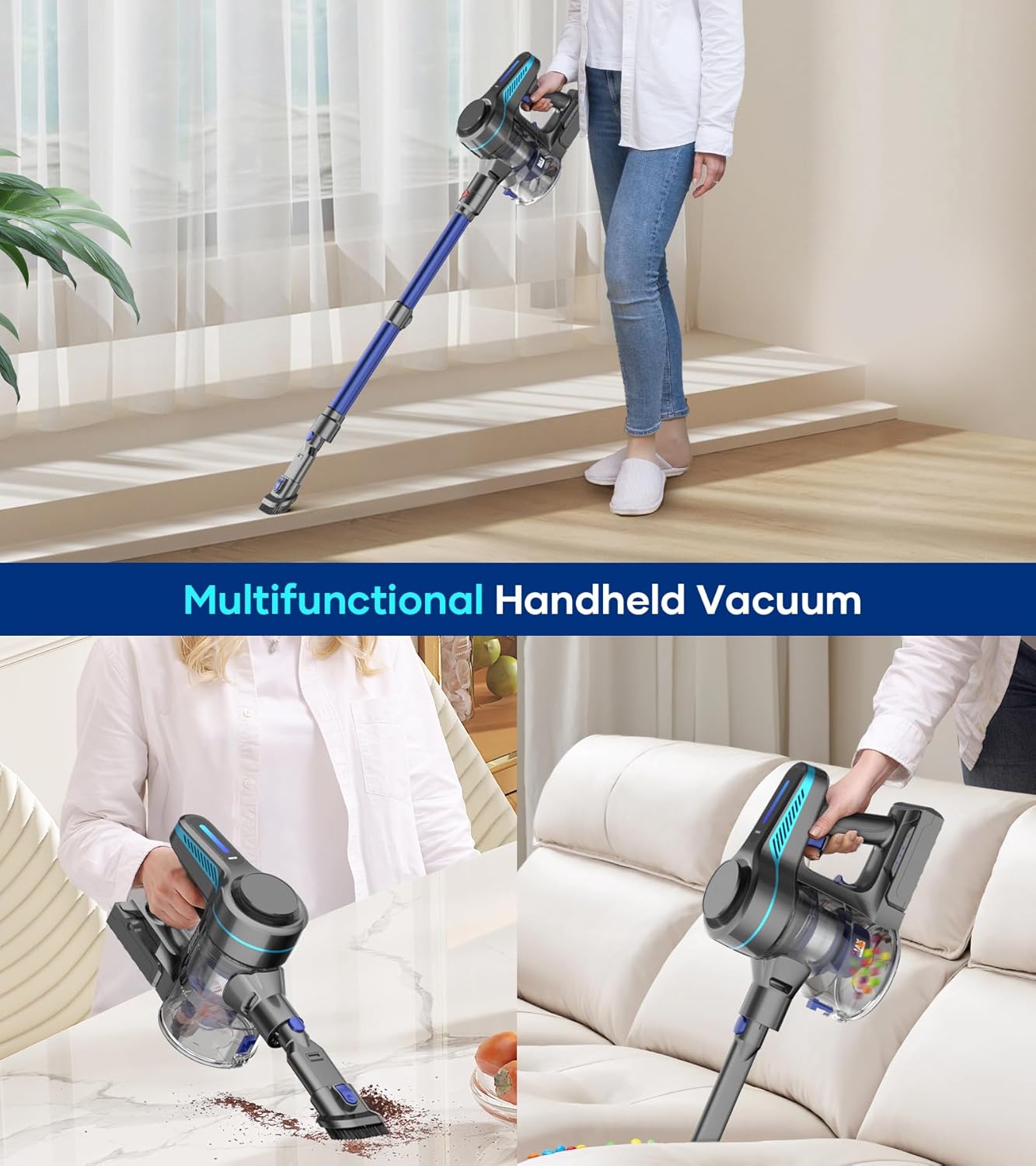 NADALY Cordless Vacuum Cleaner for Home, 8-in-1 Powerful Stick Vacuum Cordless with 45Mins Runtime, Anti-Tangle, Lightweight, 1.5L Dust Cup, Rechargeable Vacuum for Hardwood Floor Carpet Pet Hair
