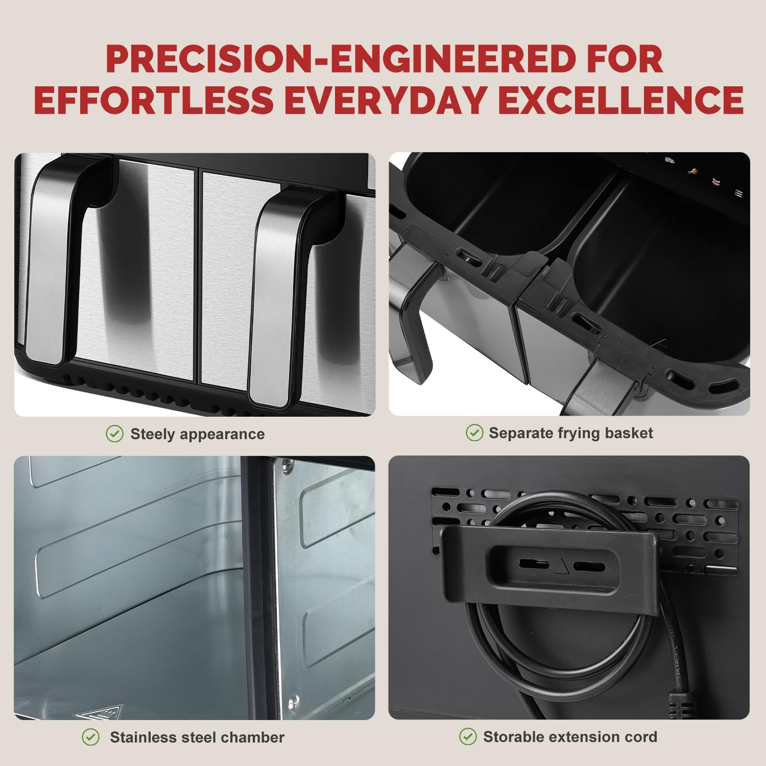 Upgraded Large 10QT Dual Air Fryer, Digital Touchscreen, Smart Sync Cook & Finish Function to Air Frying, Reheat, Bake, Double Baskets for Fresh Meals, Snack for Family and Children