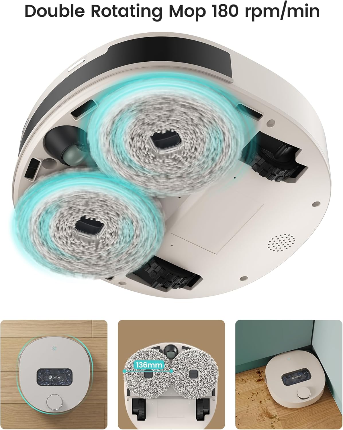 Lefant T1 Self-Cleaning Robot Mop, Smart Mapping Lidar dToF Sensors, No-Go Carpet, 5L Large Water Tank, 40°Hot Air Washing and Drying Mop, Compatible with Alexa, Ideal for Multiple Rooms