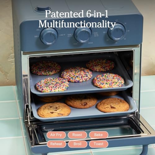 Our Place Wonder Oven | 6-in-1 Stainless Steel Air Fryer Toaster Oven Combo with Basket, Rack, Pan & Tray | Compact 13 QT Countertop Capacity - Toast, Roast, Bake, Reheat, Broil & Steam | Blue Salt