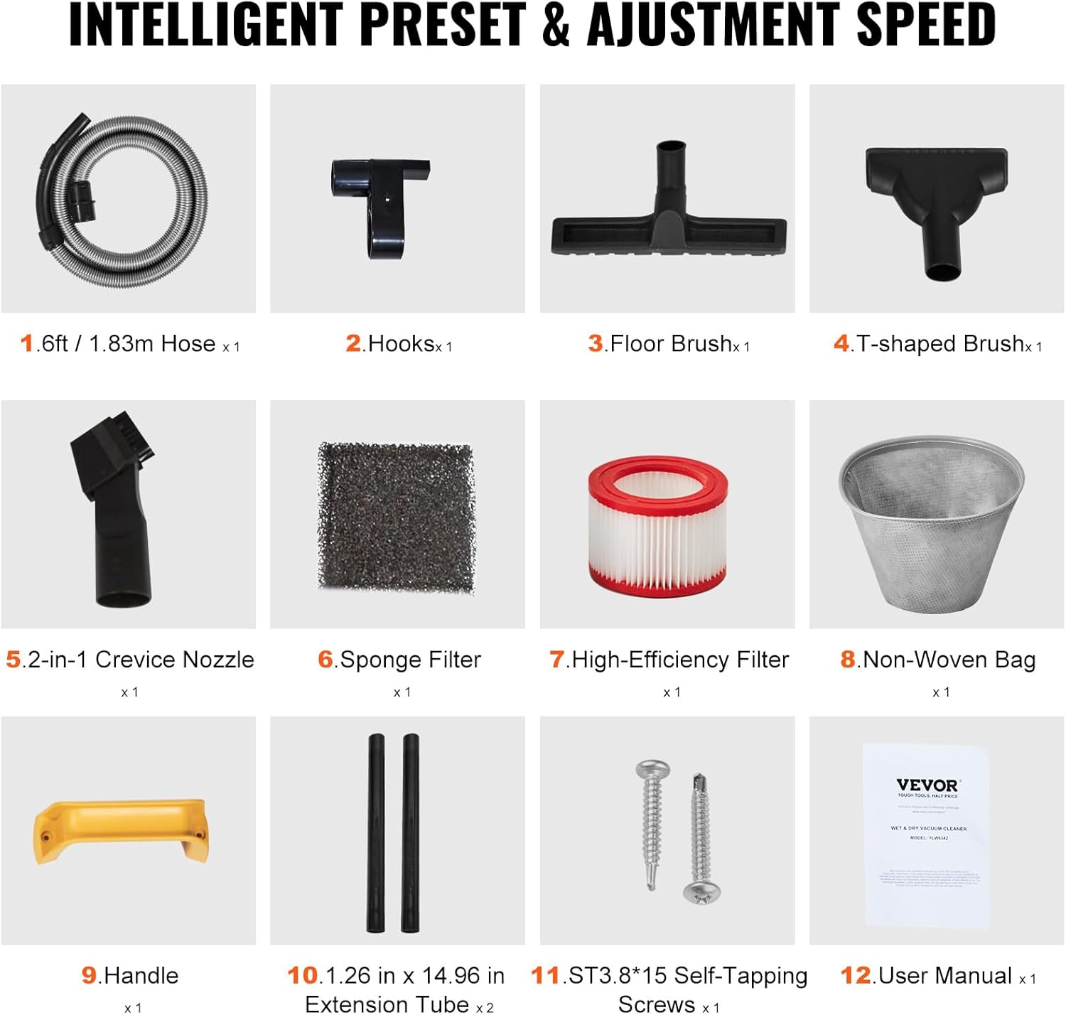 VEVOR Stainless Steel Shop Vac Wet and Dry Vacuum Cleaner 5.5 Gallon 6 Peak HP - Powerful Suction with Blower Function & Attachments 2-in-1 Crevice Nozzle - Perfect for Car Carpet Debris Pet Hair