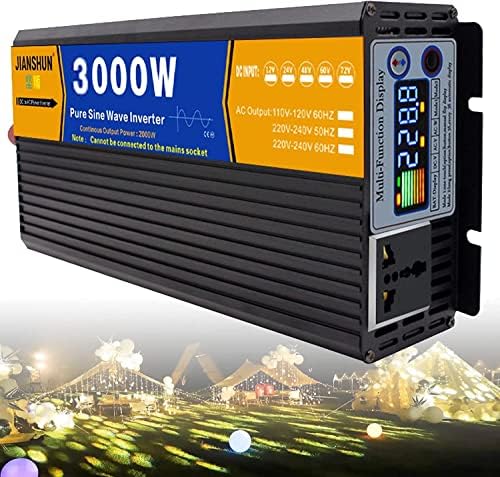 3000W 4000W 5000W 6000W 8000W Power Inverter 12V/24V/48V to 220v Pure Sine Wave Inverter for Microwave Oven - Car Voltage Converter DC to AC with LCD Display,3000W-220Vto12V