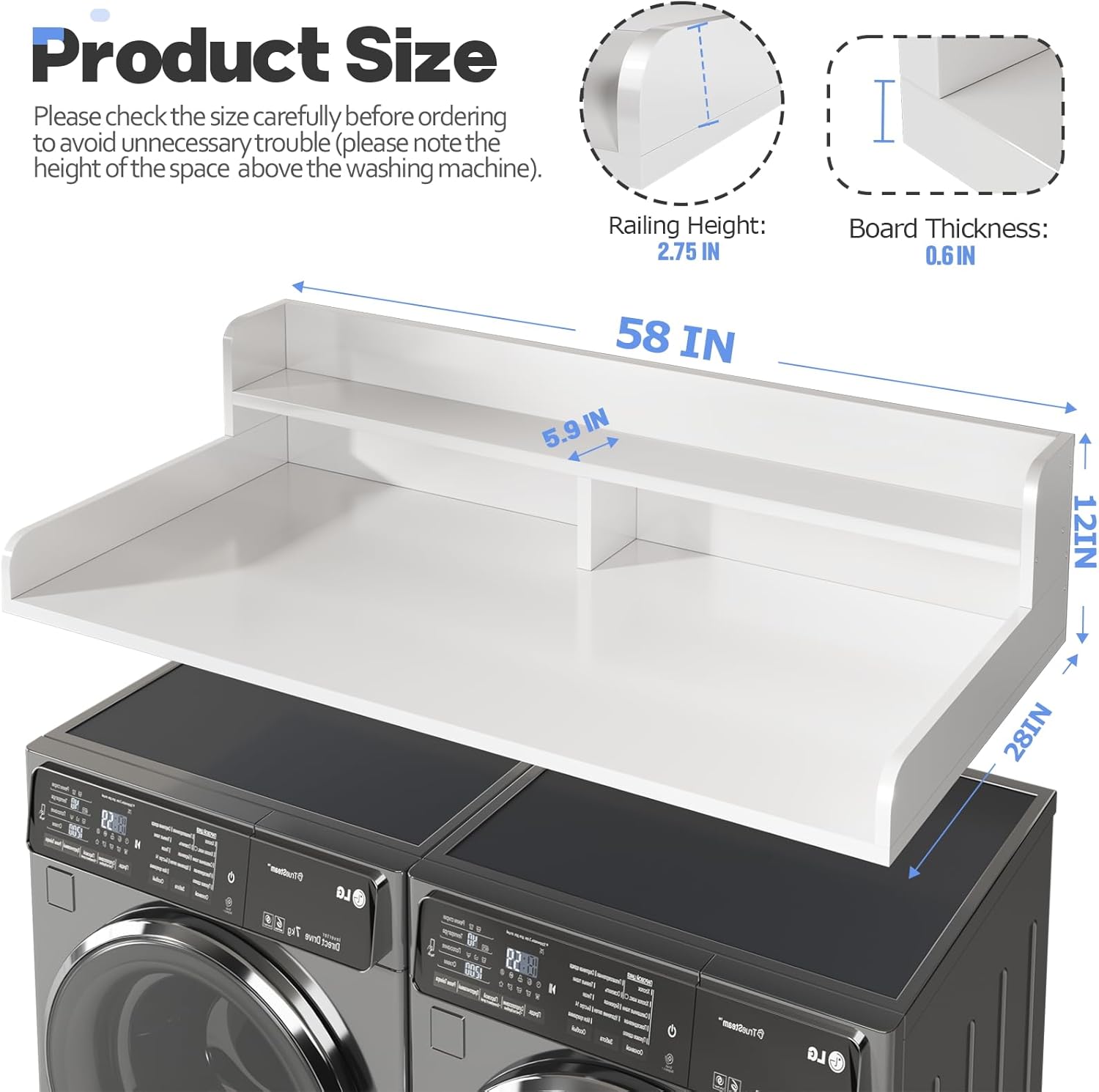 2-Tier Washer and Dryer Countertop with 2.75