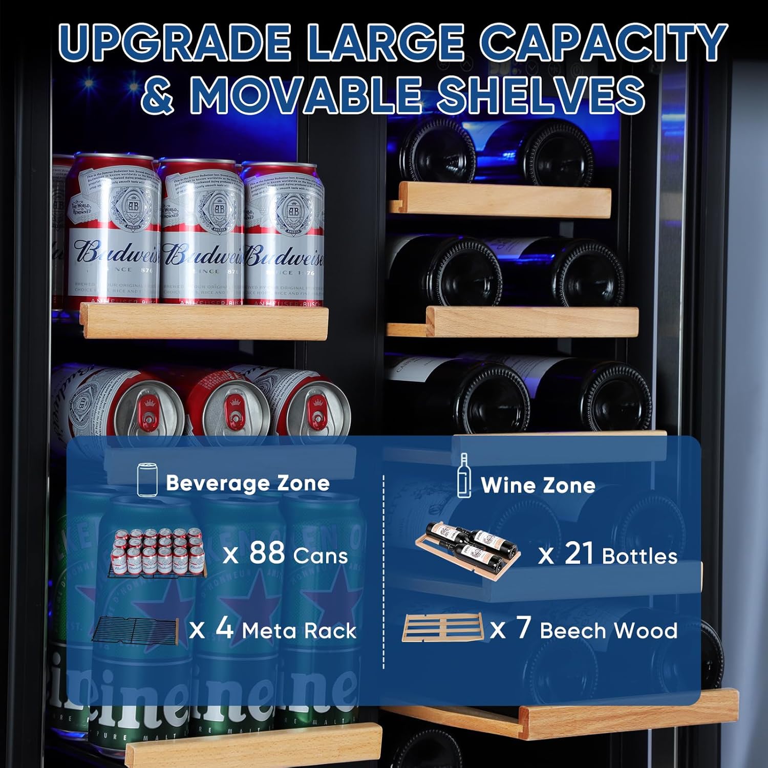 24 Inch Wine Fridge & 24 Inch Wine and Beverage Refrigerator with Upgraded Compressor, Intelligent Temperature Memory, Freestanding or Built-In Dual Zone Wine Cooler Black