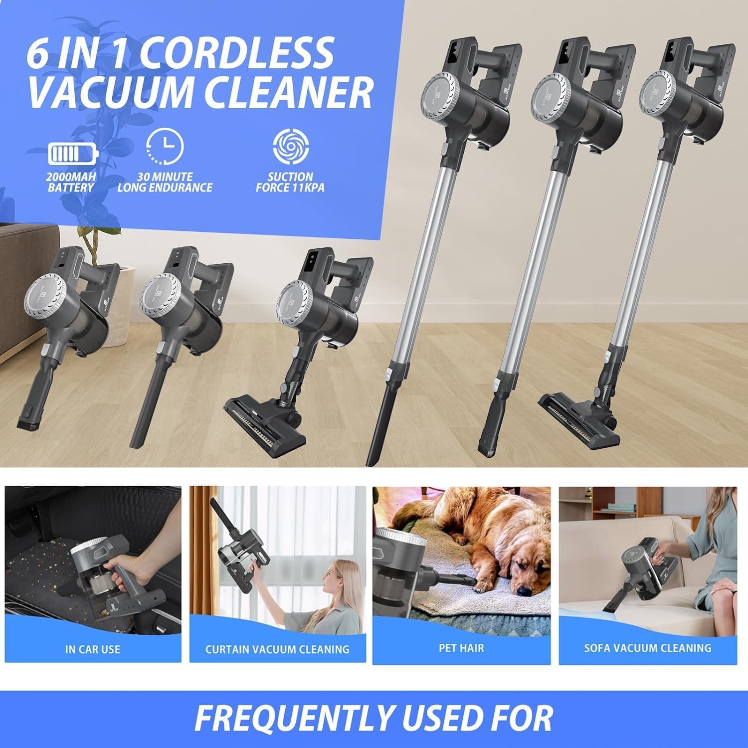 Handheld Vacuum Clean,Upright Vacuum Cleaner Cordless Vacuum Cleaner 2 Suction Modes Max 15Kpa Powerful Lightweight Stick Vacuum Cleaner 20-40Mins Runtime, 180°Flexible LED Brush, for Hard Floor, Carp