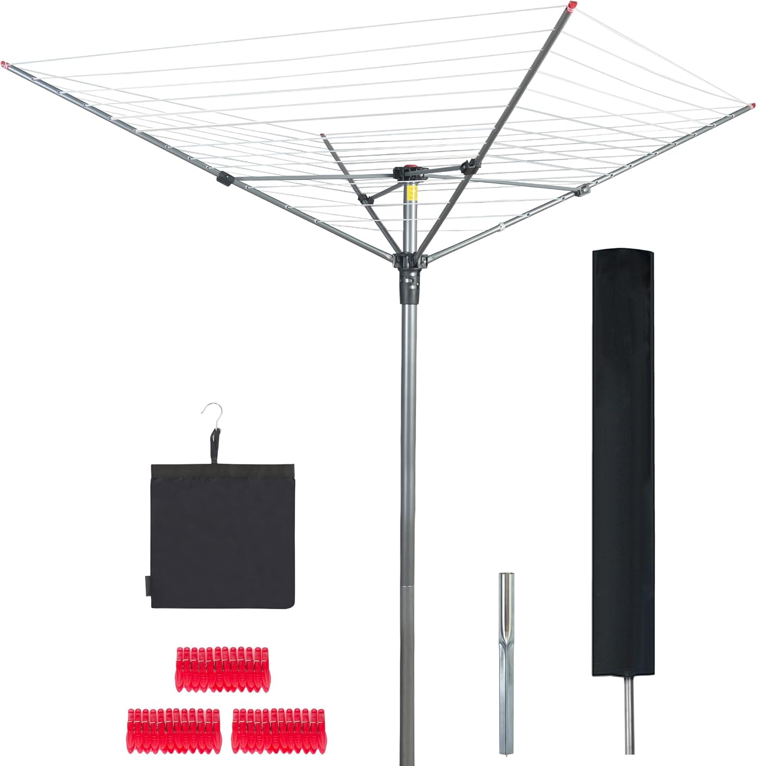 STO STO Umbrella Clothesline Outdoor Drying Rack, 164 Feet Rotary Clothes Drying Rack with Adjustable Height, Folding Laundry Line with Metal Ground Spike for Backyard, Patio, Garden, Heavy Duty