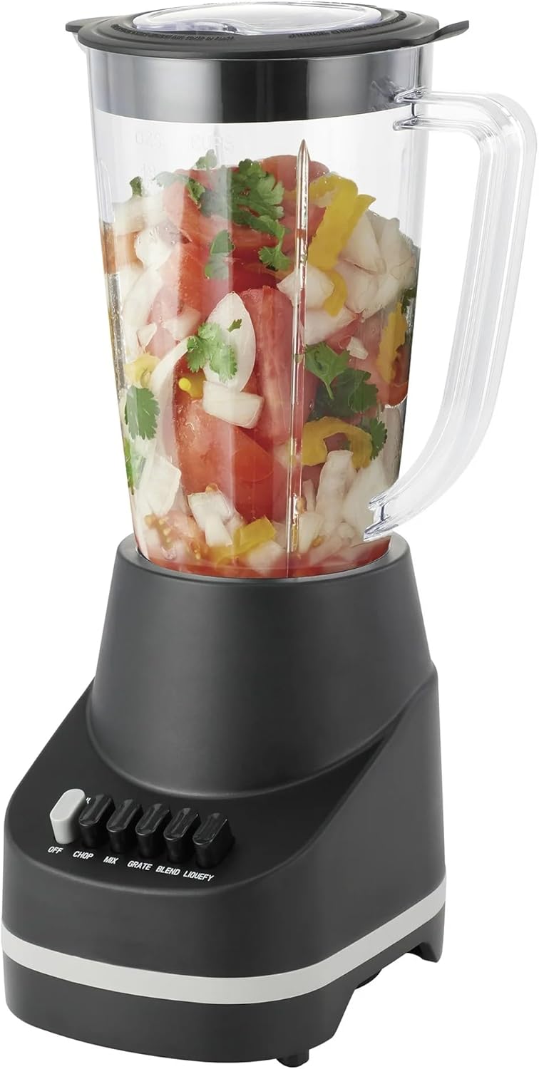 Countertop Blender, 6 Speed for Chop, Mix, Grate, Blend, Liquefy, Pulse, 48 Ounce Jar, Self Cleaning, Dishwasher Safe, 500 Watt, Black