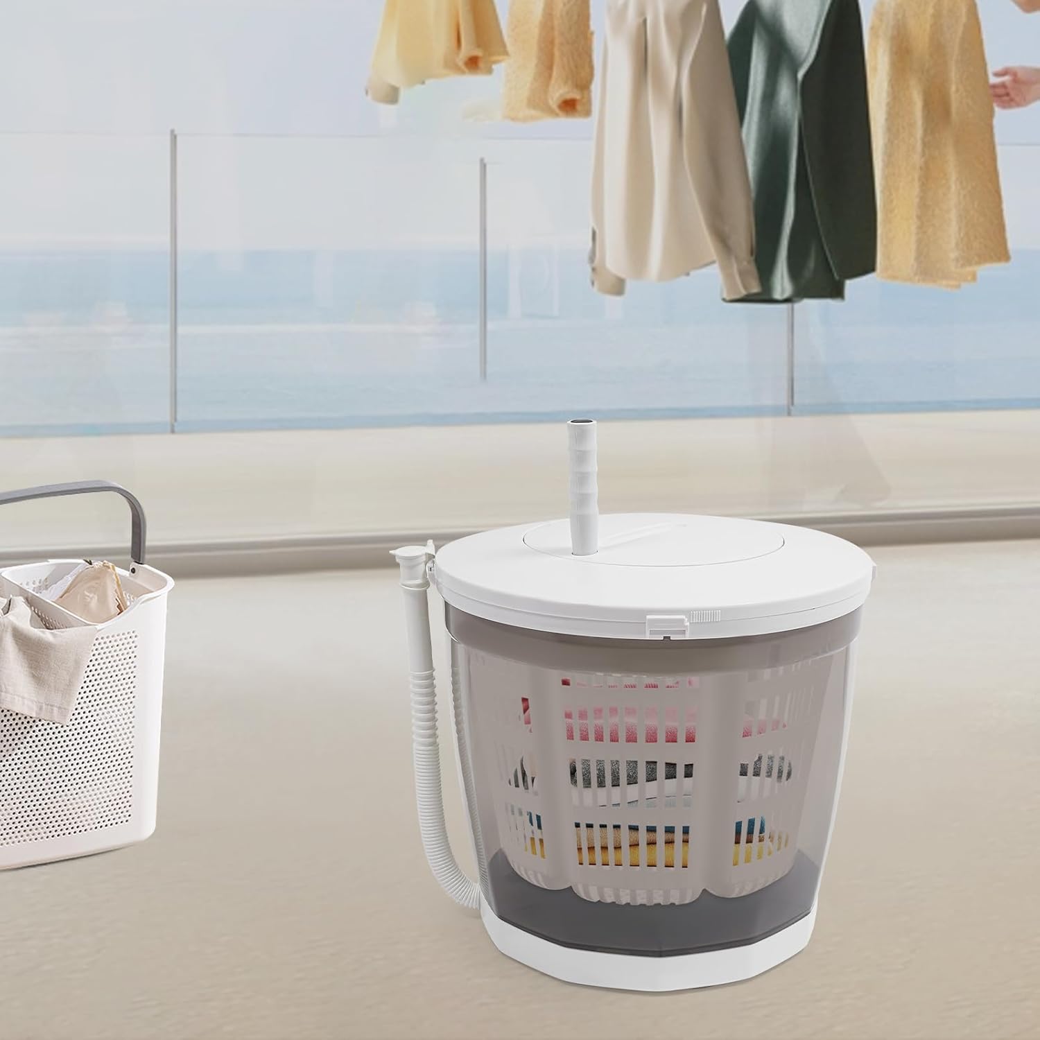 2 in 1 Non-Electric Washing Machine, Portable Hand Cranked Manual Clothes Non-Electric Washing Machine for Rvs, Camping, Apartments, And Dorms, Grey