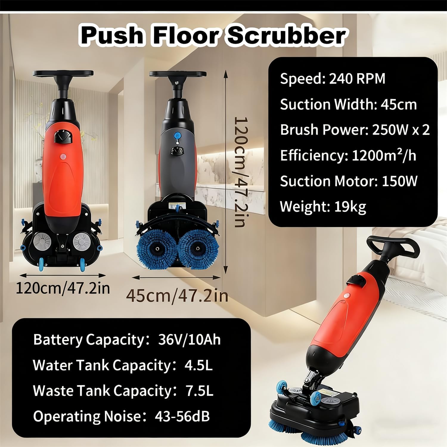 High Speed Carpet Cleaning Machine, Cordless Floor Scrubber, Floor Buffer Machine 350 RPM, 18