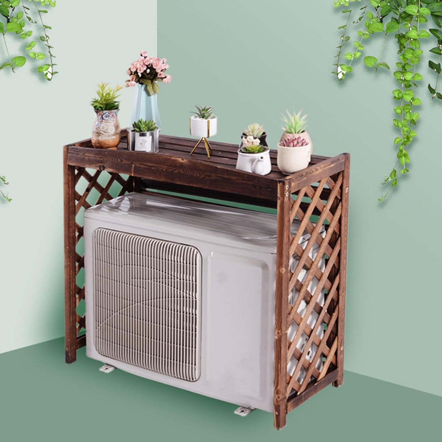 Air Conditioner Covers for Outside Units Fence Solid Wood Material Shutters Privacy Screen Outdoor Hide Air Conditioner Rainproof and Sunproof (Size : Small)